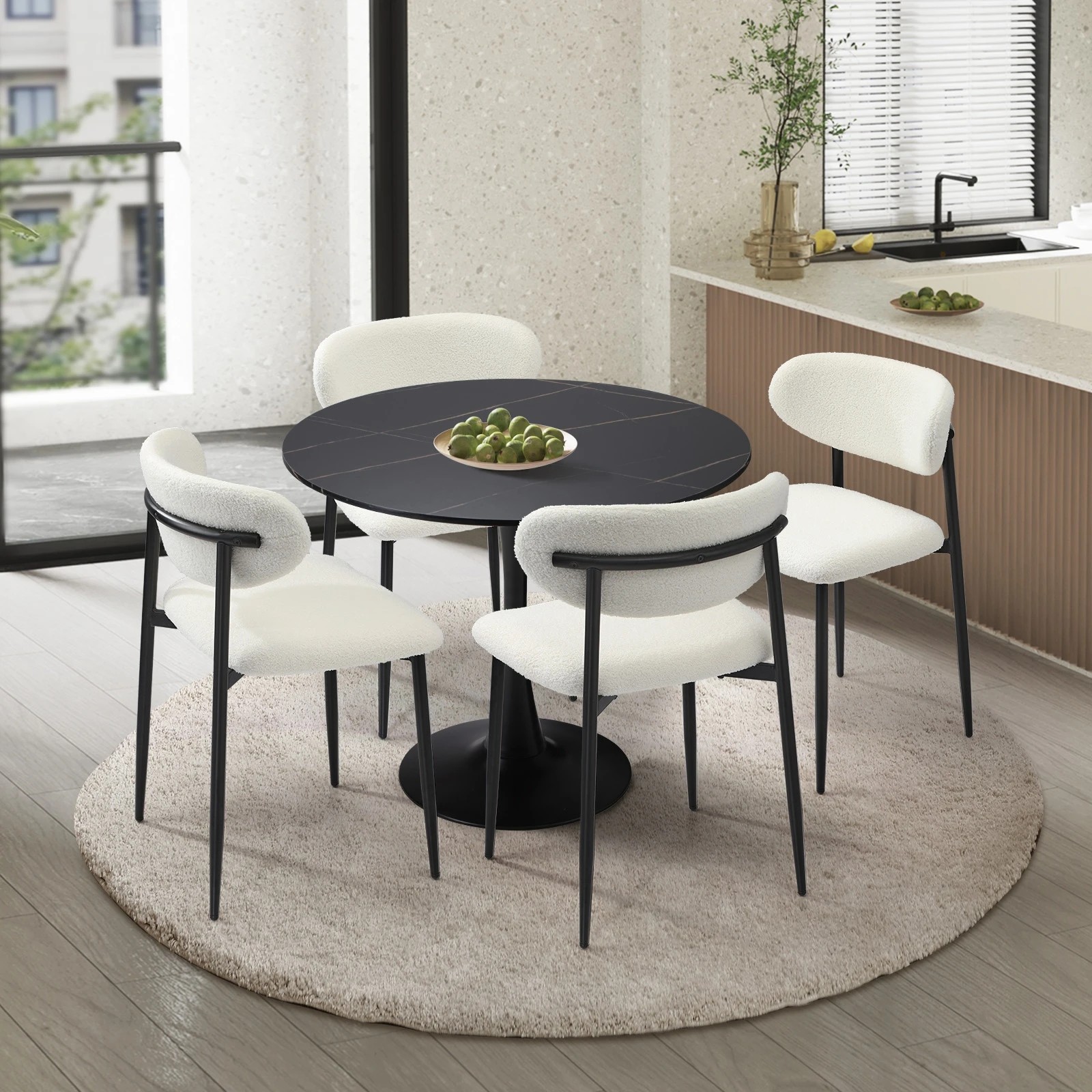 2 Oikiture 90cm Round Dining Table With 4x Dining Chairs Boucle
 - Multi, 2 of 10