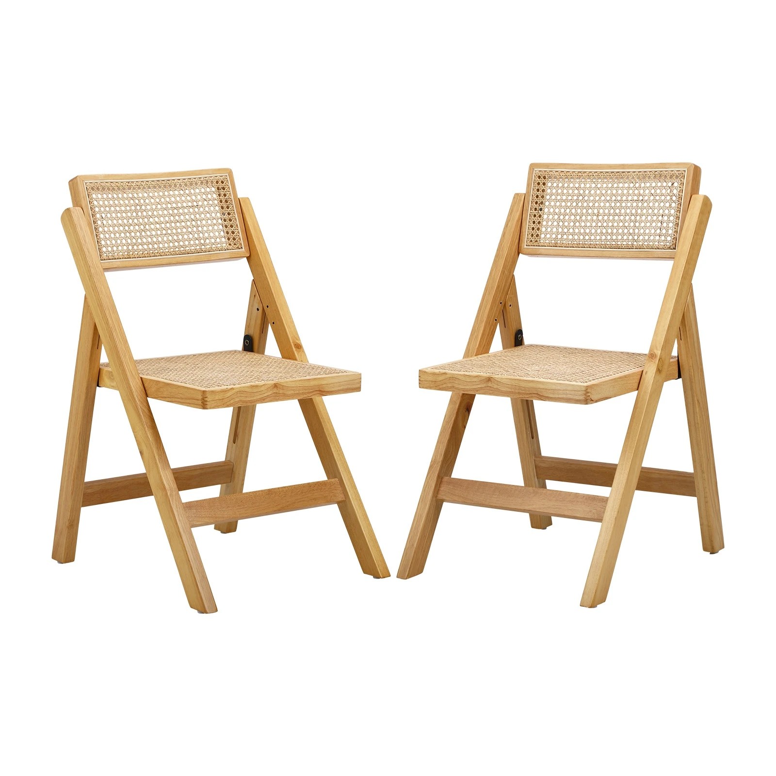 1 Oikiture 2x Dining Chairs Folding Rattan Chair Wooden Accent Chair - Natural, 1 of 9
