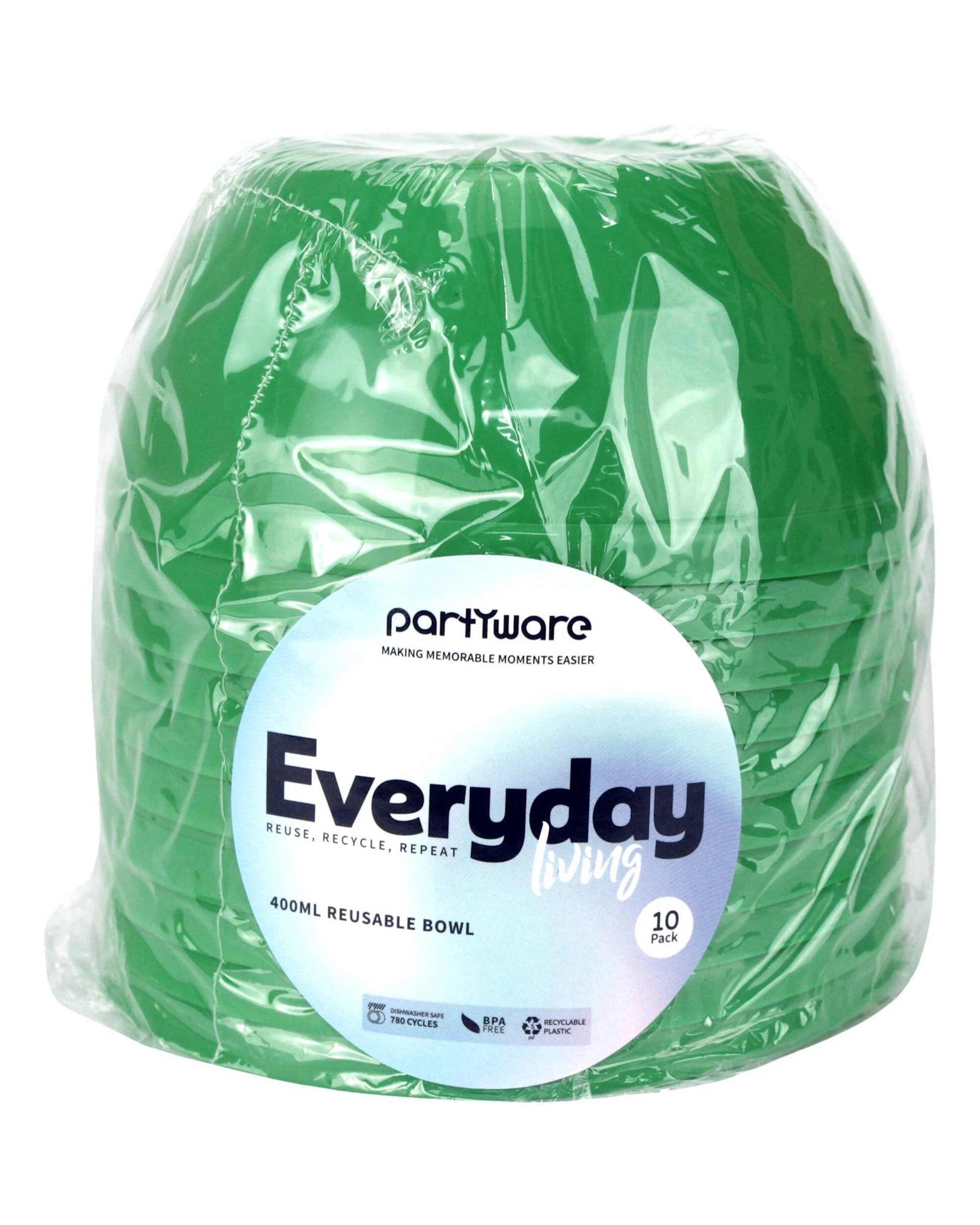 2 Partyware Everyday Living Bright Reusable Bowls 11.5cm Pack of 10 - Green, 2 of 3