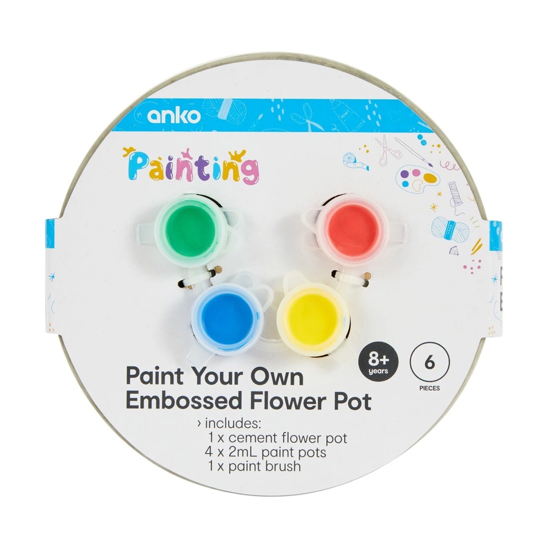 1 6 Piece Paint Your Own Embossed Flower Pot, 1 of 7