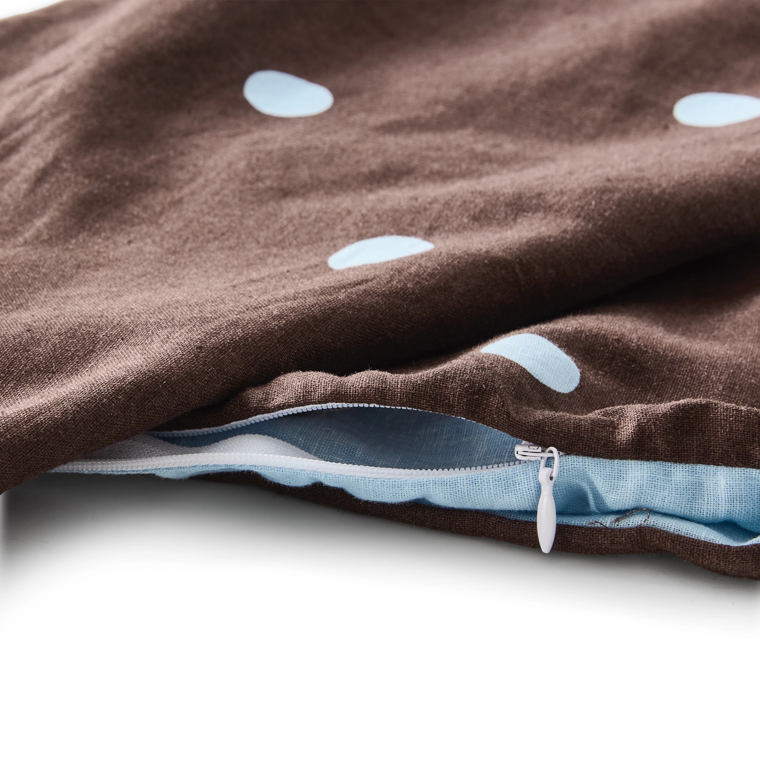 6 Polka Dot Linen Cotton Reversible Quilt Cover Set – Super King Bed, Chocolate and Blue, 6 of 8