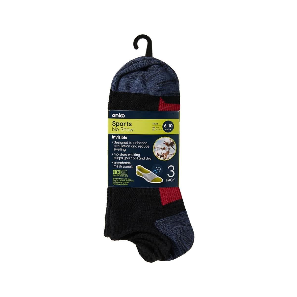 3 3 Pack No Show Performance Socks Black, 3 of 3
