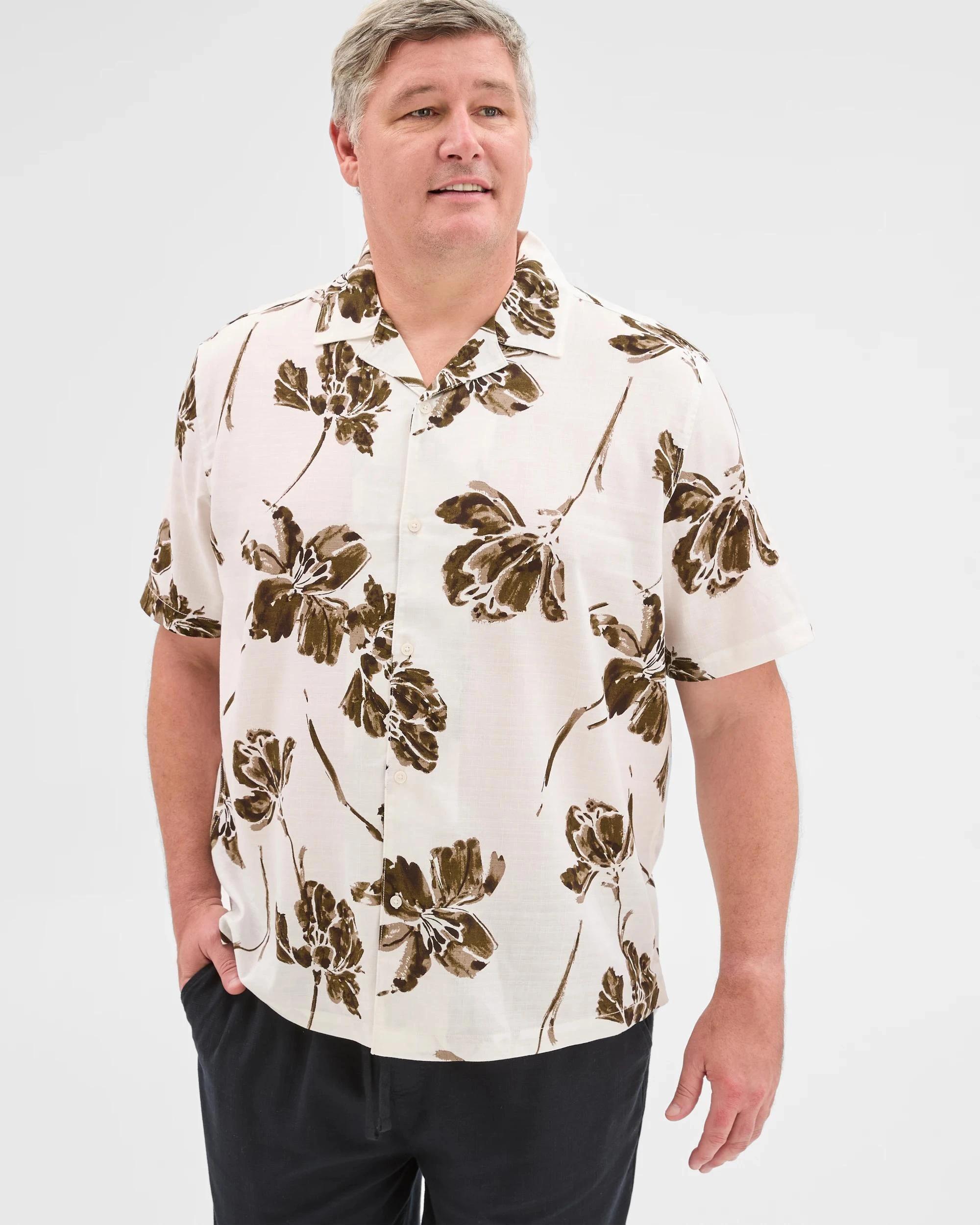 1 Preview Plus Size Short Sleeve Resort Shirt NEUTRAL, 1 of 5