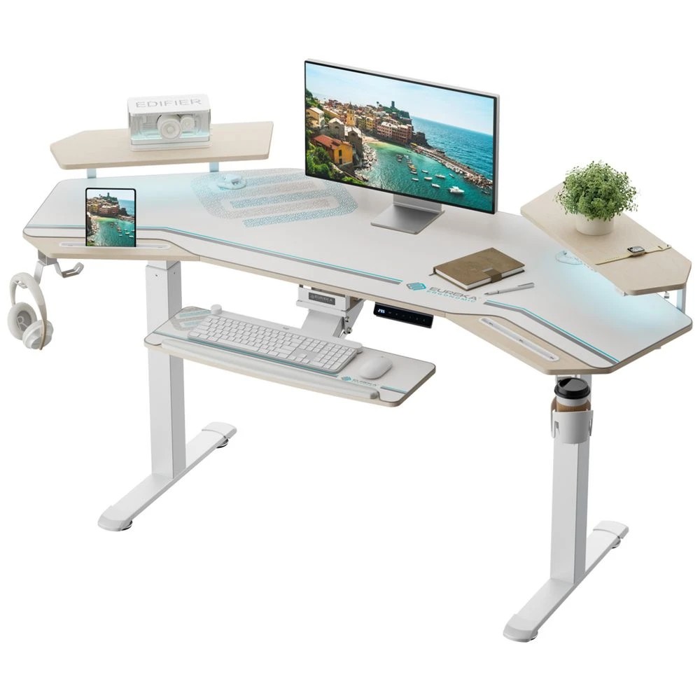 3 Eureka Wing-Shaped Sit Stand Desk White Desks, Tables and Workstations, 3 of 10