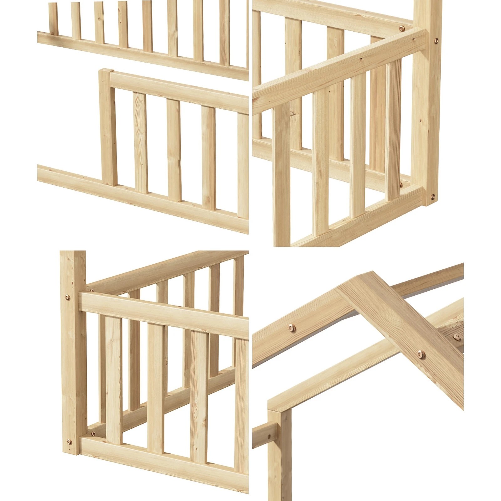 5 Oikiture Double House Bed Kids Wooden Bed Frame - Natural, 5 of 10