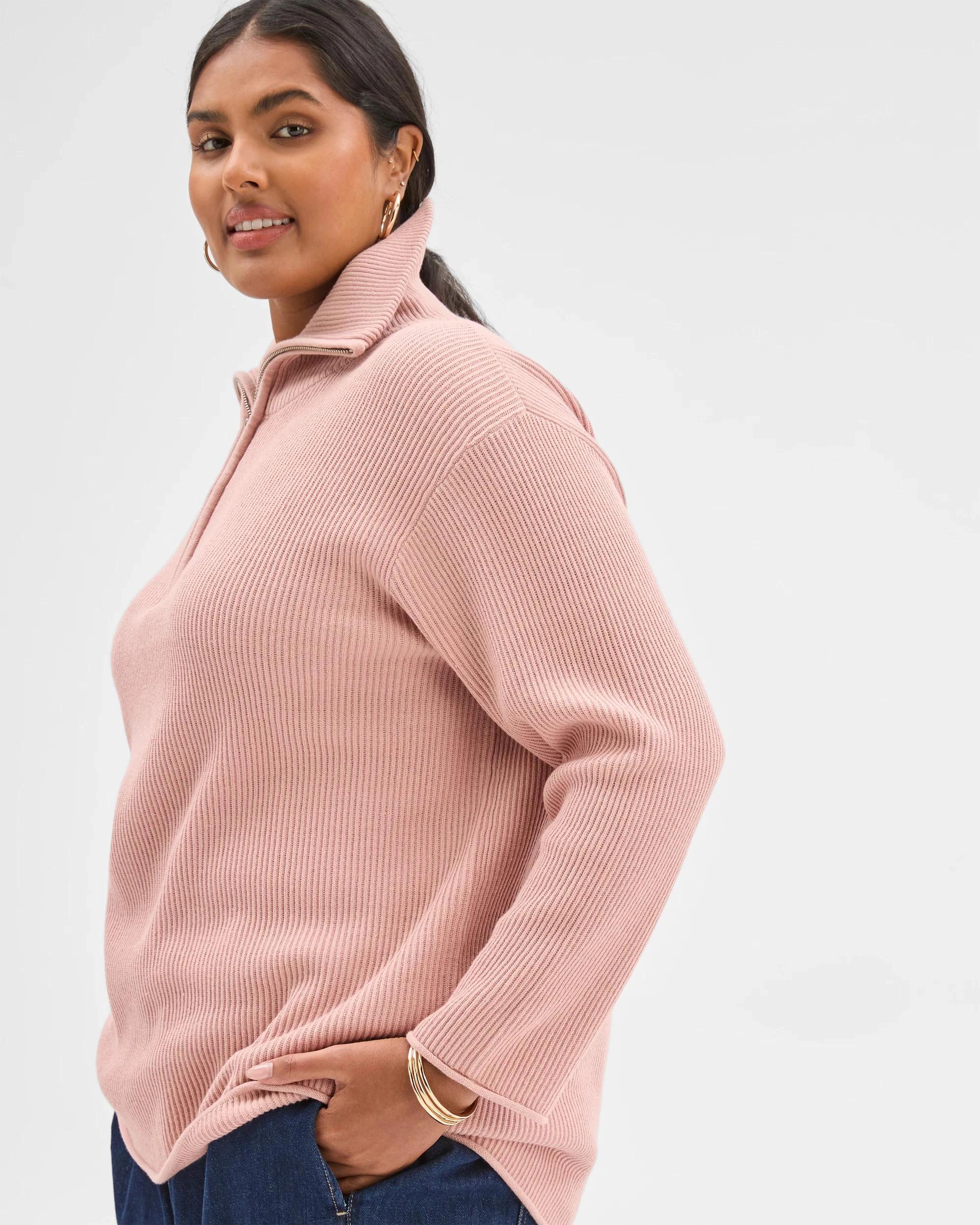 3 Target Curve Plus Size Australian Cotton Blend 1/4 Zip Jumper BLUSH, 3 of 7