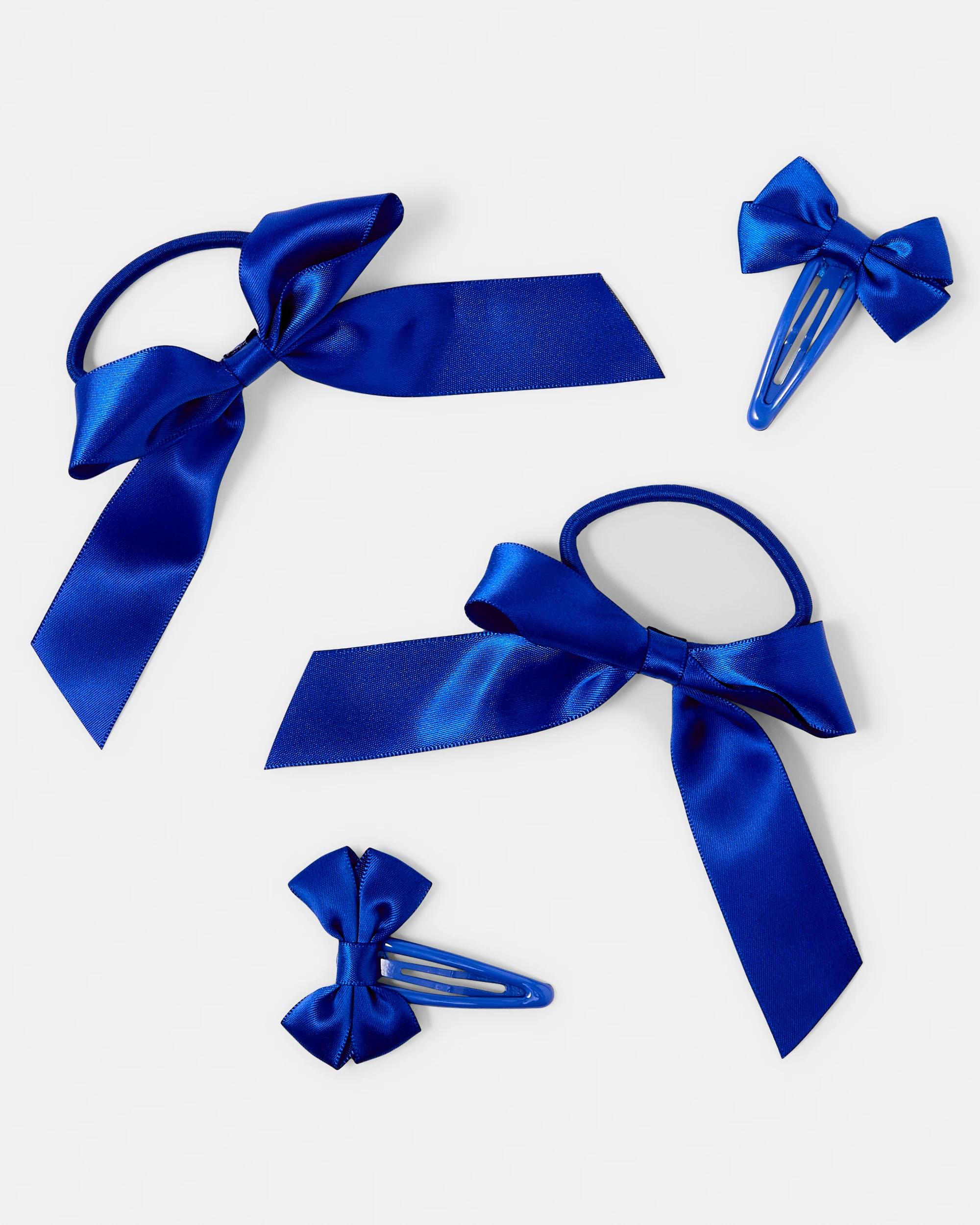 2 4 Pack School Bow Hair Elastics and Clips Set Royal Blue, 2 of 5