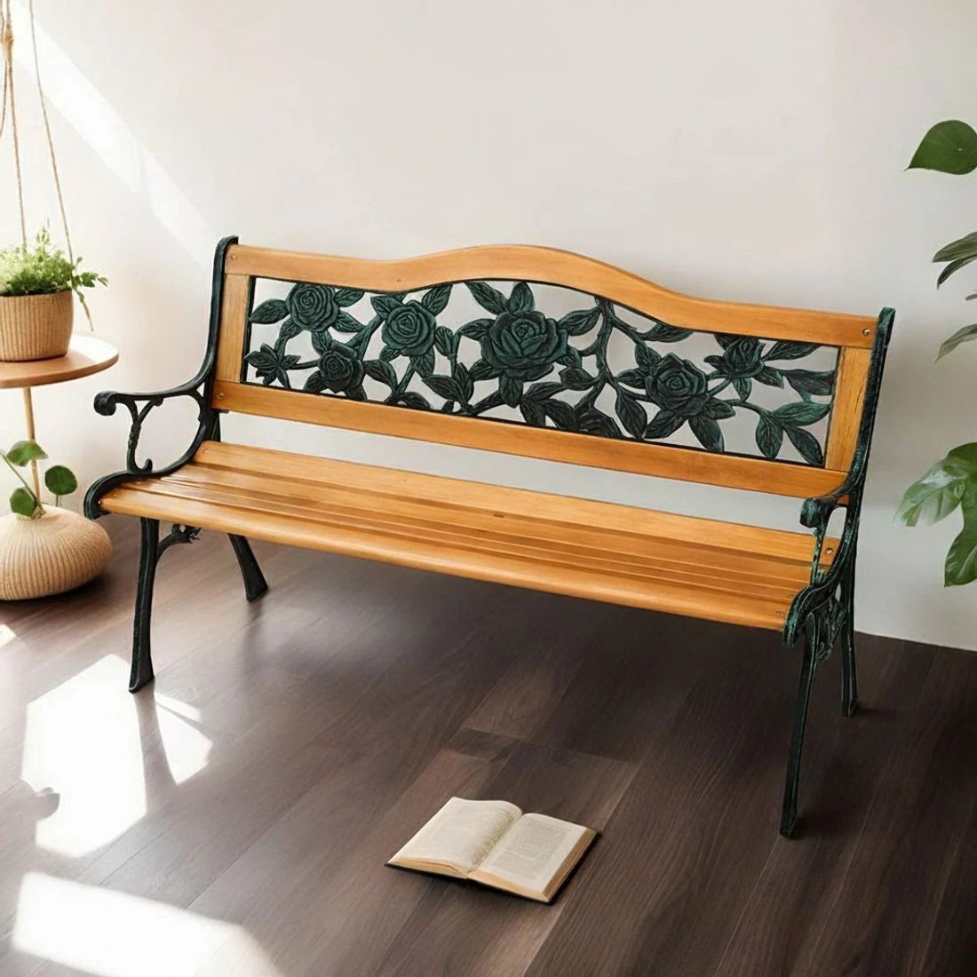 5 Gardeon Outdoor Garden Bench Seat 126cm Wooden Cast Iron 3 Seater Patio Furniture - Natural, 5 of 5