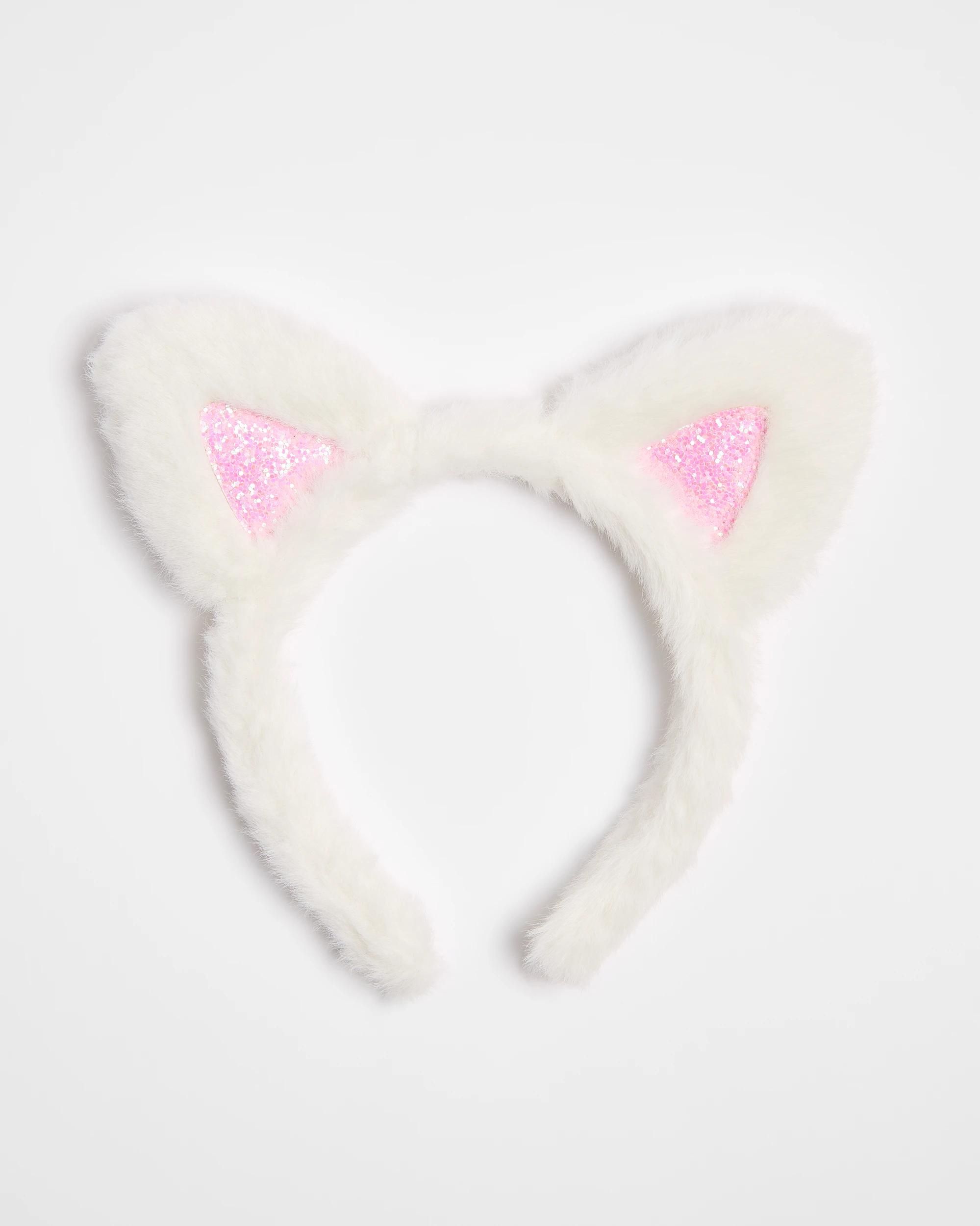 1 Target Kids Fluffy Cat Ears Headband WHITE GLITTER, 1 of 2