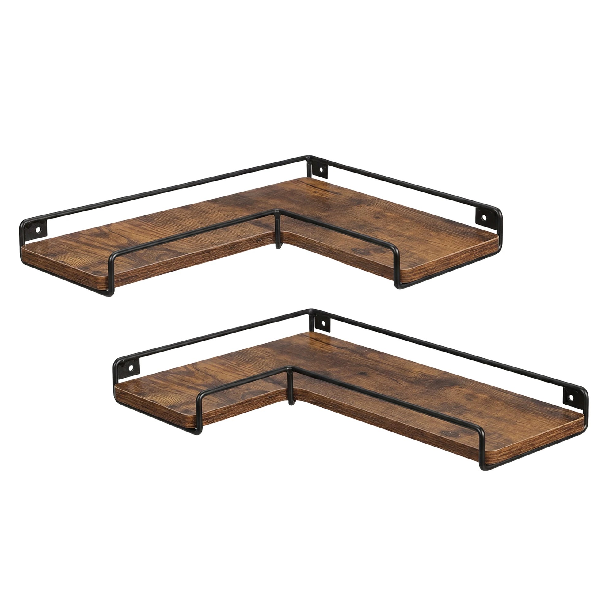 2 Levede Floating Shelves Set Of 2 L-Shaped Corner Shelves For WallRustic Brown And - Black, 2 of 5