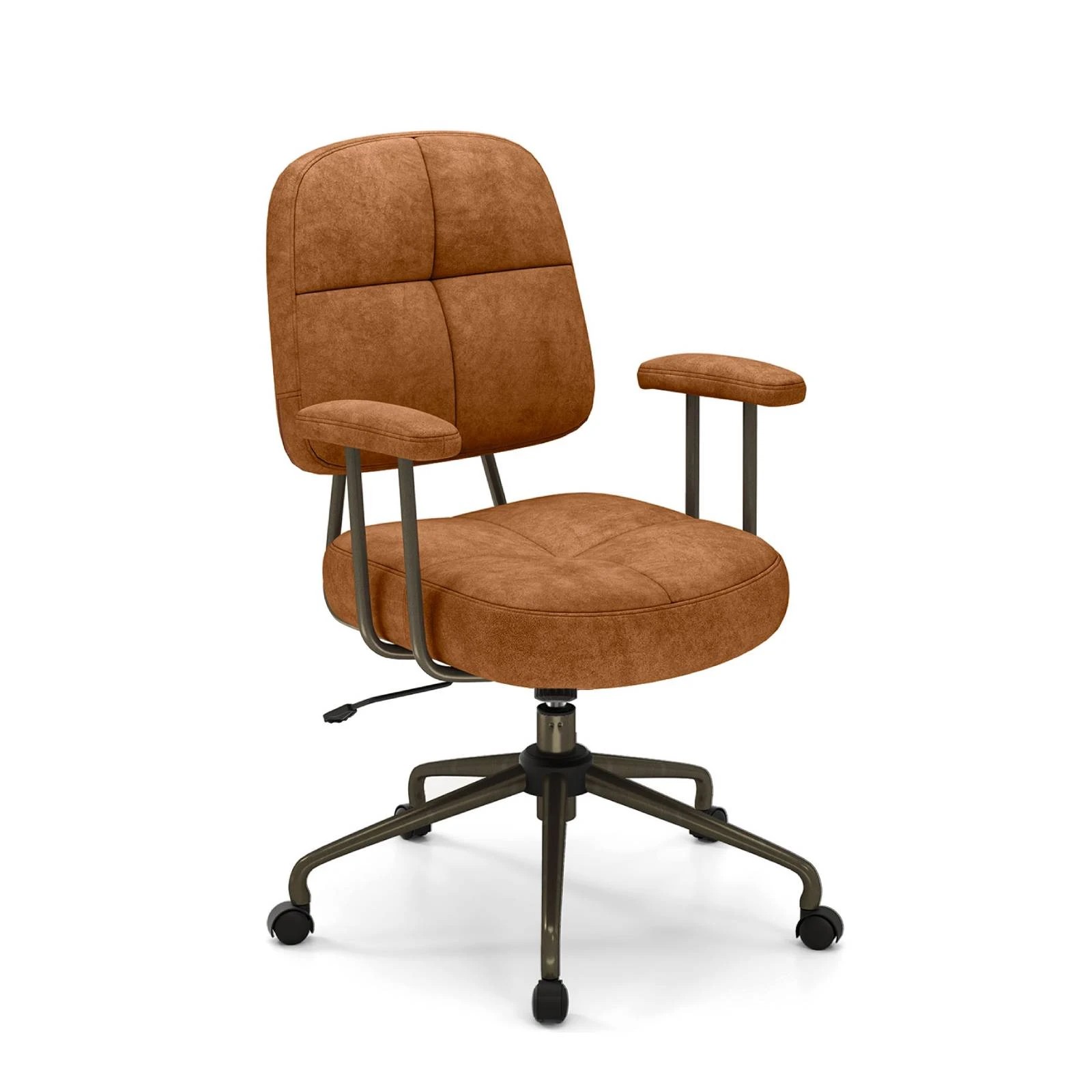 1 Costway Home Office Chair Upholstered Task Chair w/Cushioned Back & Padded Armrests Swivel Chair - Brown, 1 of 4