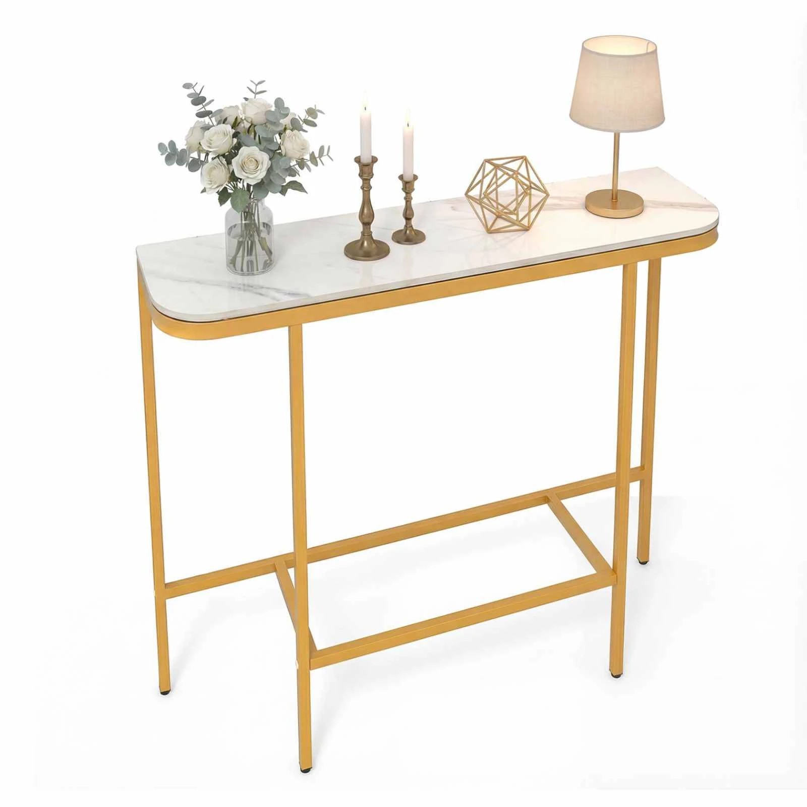 4 Costway Porch Console Table Sofa Side Table Hallway Table w/Gold Metal Frame, 4 of 5