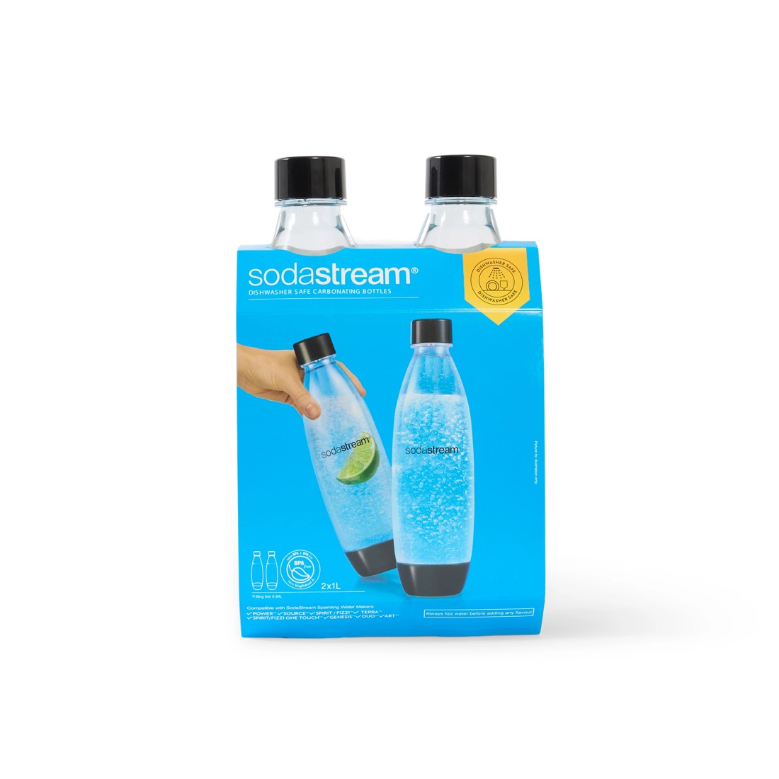1 2 Pack 1L Sodastream Black Fuse Bottles, 1 of 3