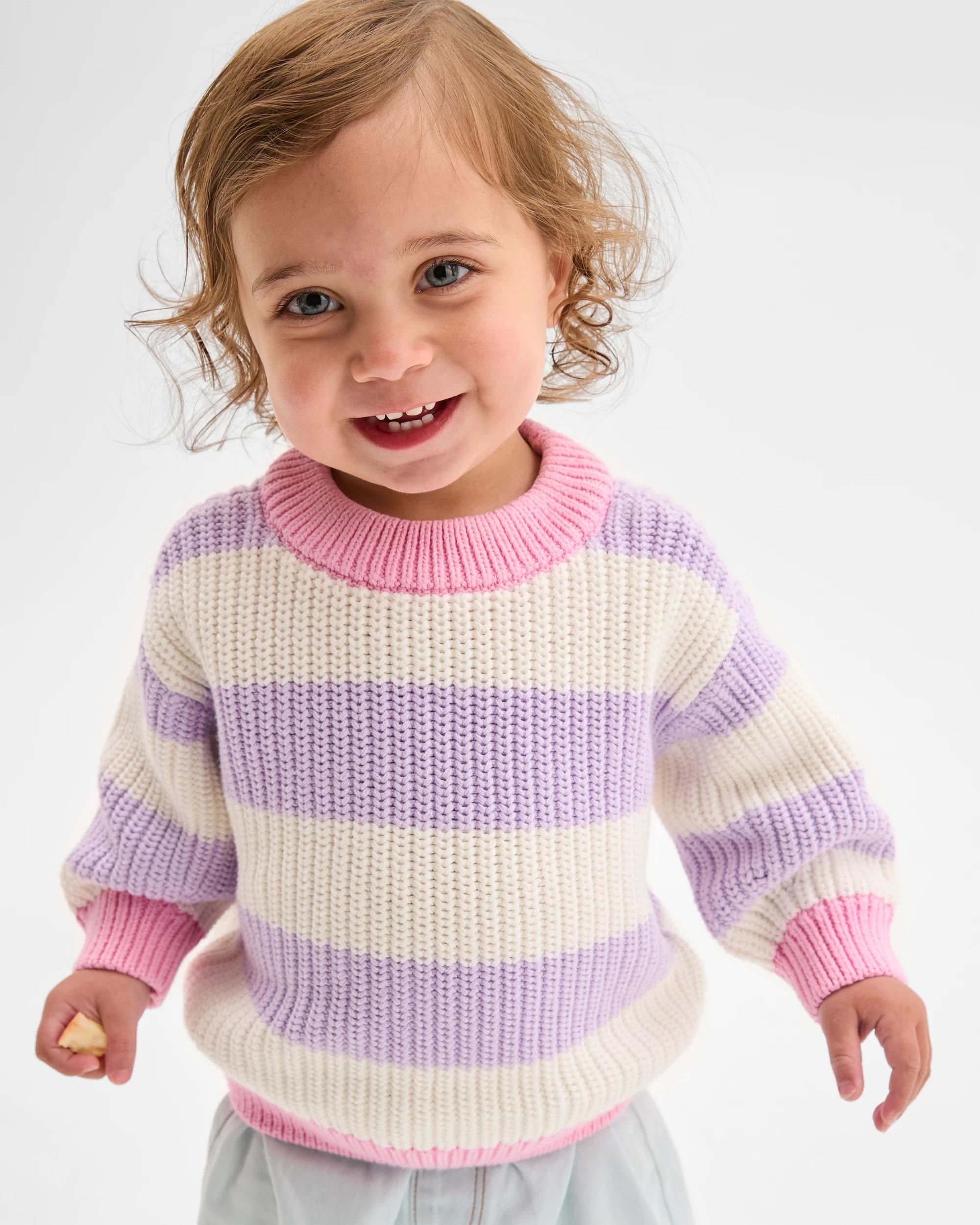 1 Target Baby Baby Organic Cotton Chunky Rib Knit Jumper LILAC STRIPE, 1 of 2