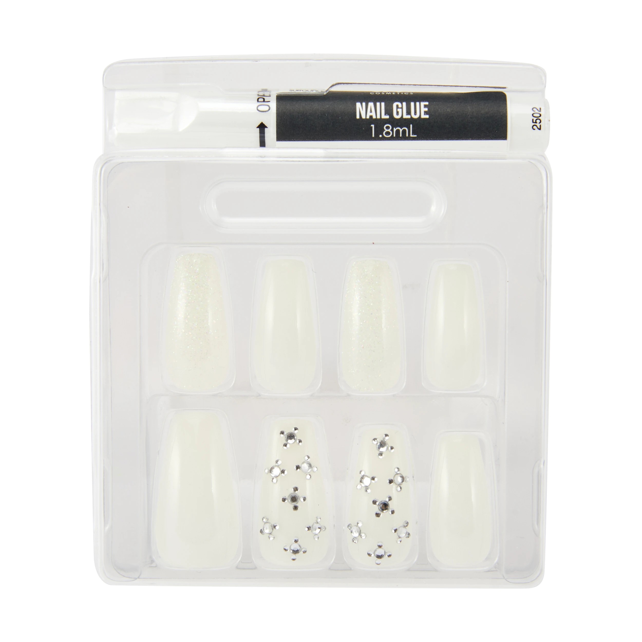 3 OXX Cosmetics 24 Pack Artificial Nails with Adhesive - Squareletto Shape, White Glitter, 3 of 4