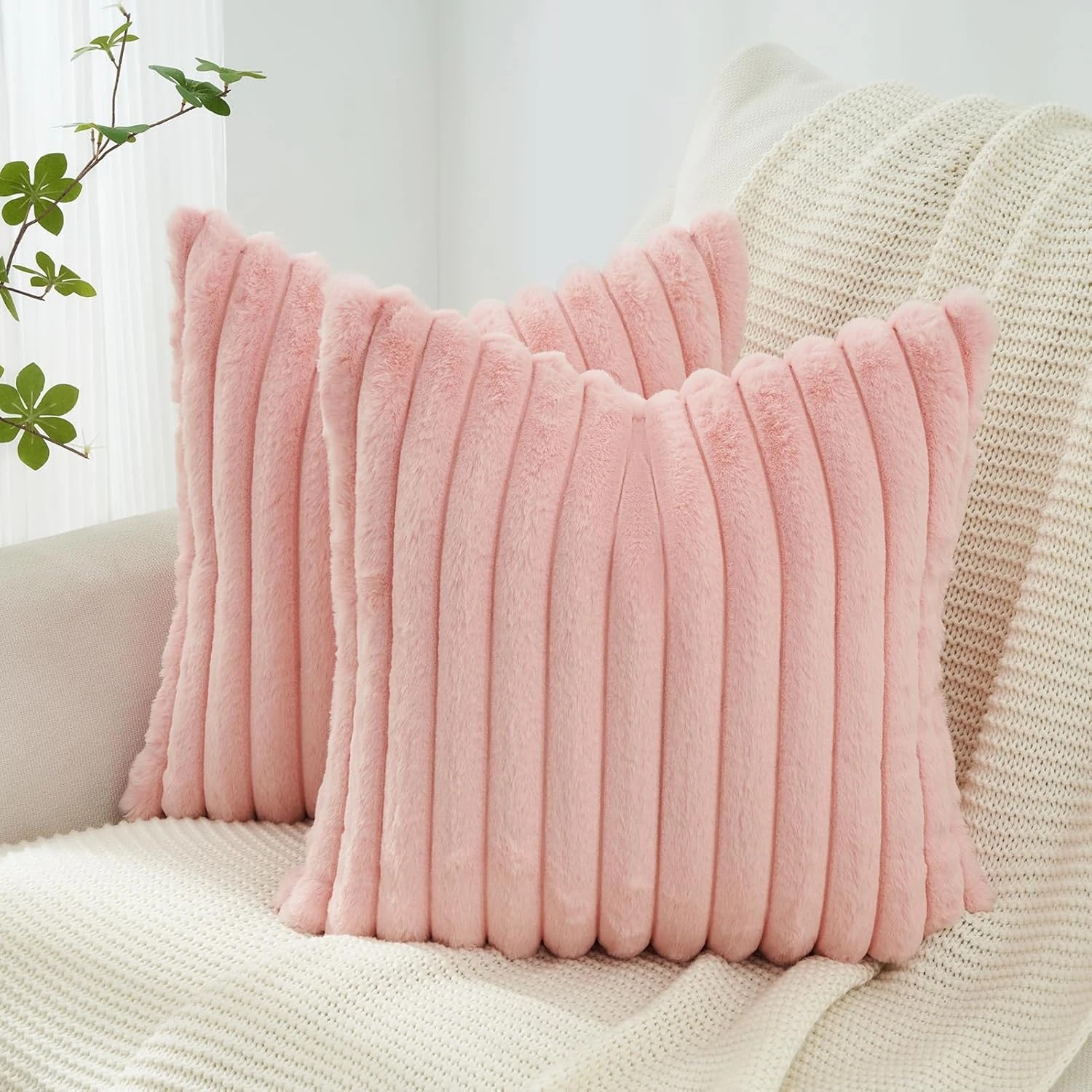 1 Gioia Casa 2-Pack Faux Fur Cushion Covers Soft 45x45cm - Pink, 1 of 4
