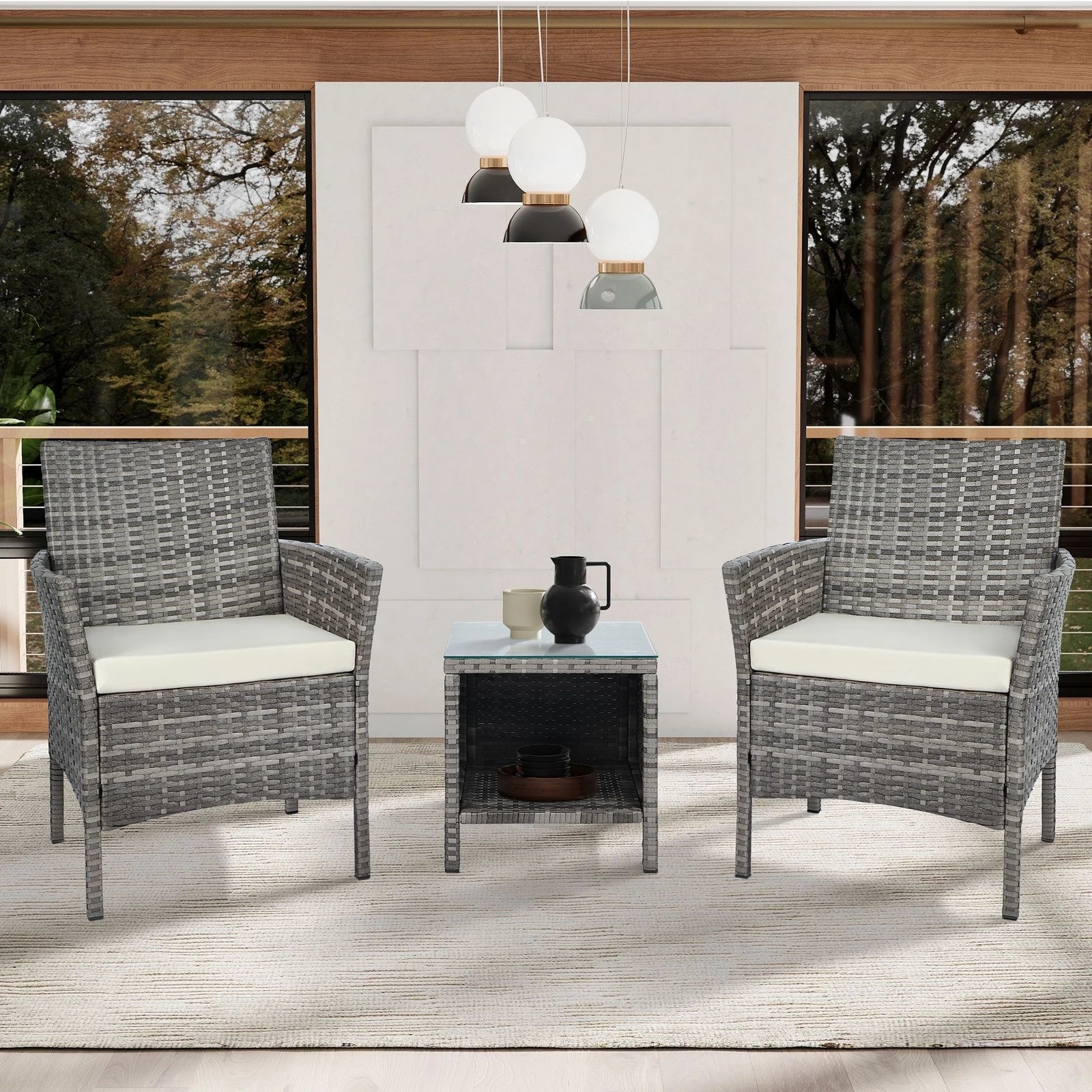 7 Alfordson 3PCS Outdoor Furniture Wicker Bistro Set Patio Sofa Table - Grey, 7 of 10