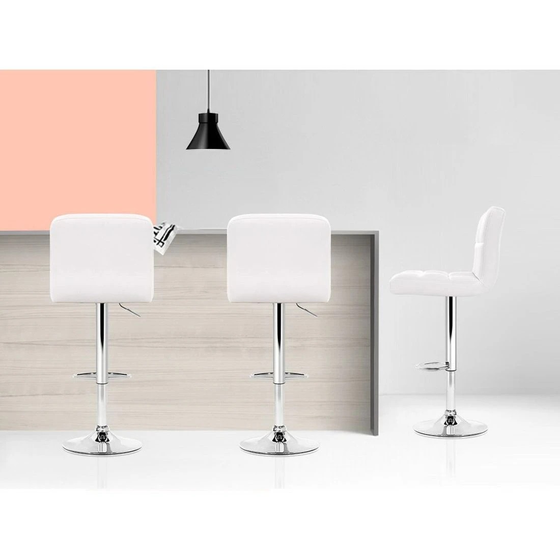6 Artiss 2x Bar Stools Leather Gas Lift - White, 6 of 8
