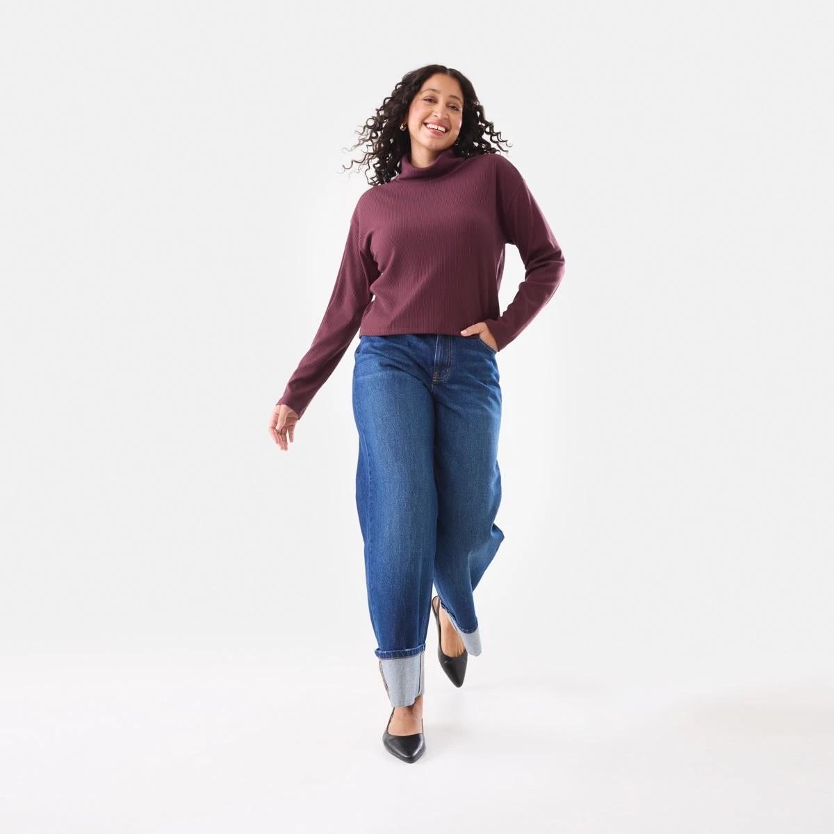2 Long Sleeve Rib Turtleneck Top Mulberry, 2 of 7