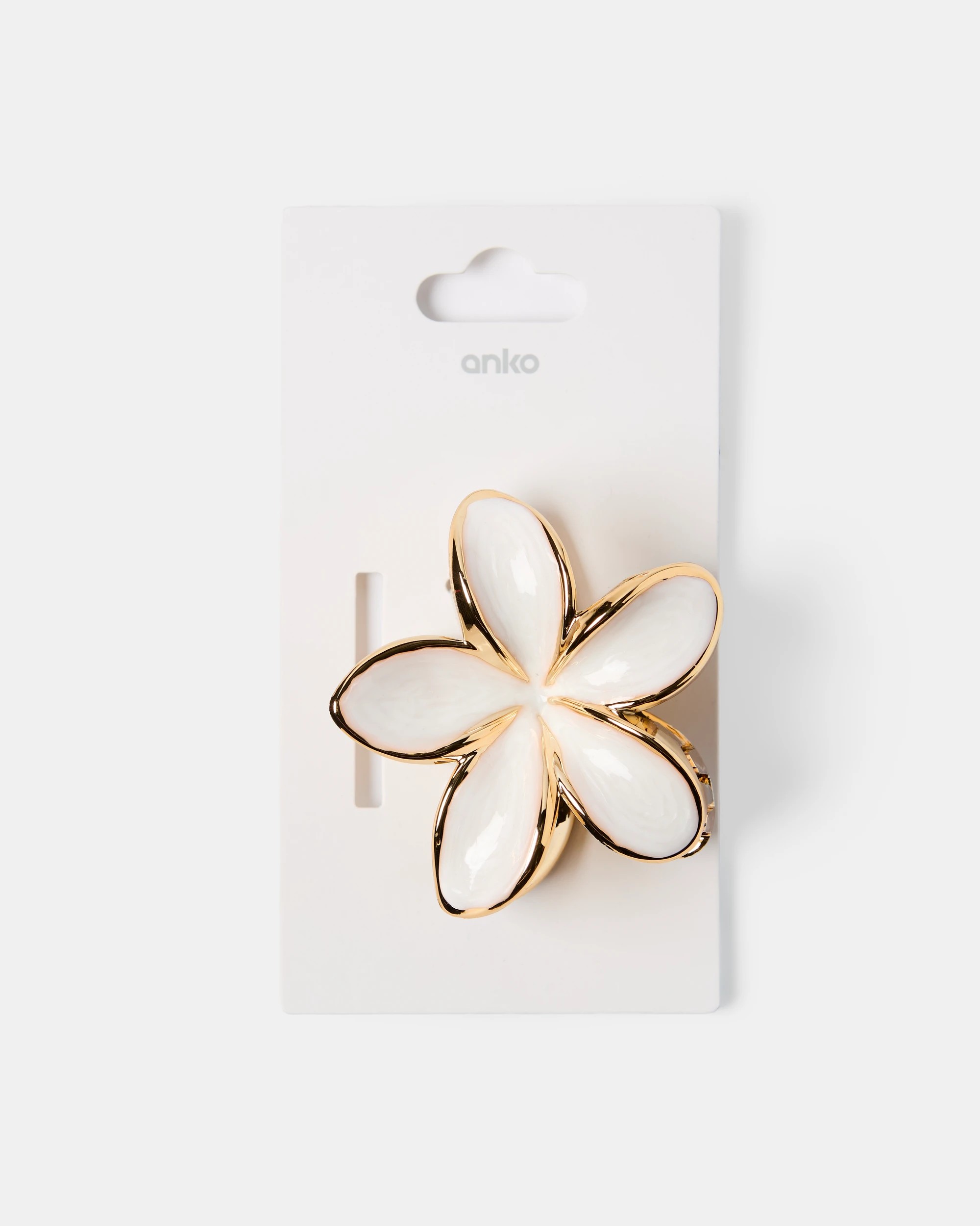 3 White and Gold Tone Enamel Frangipani Claw Hair Clip, 3 of 3