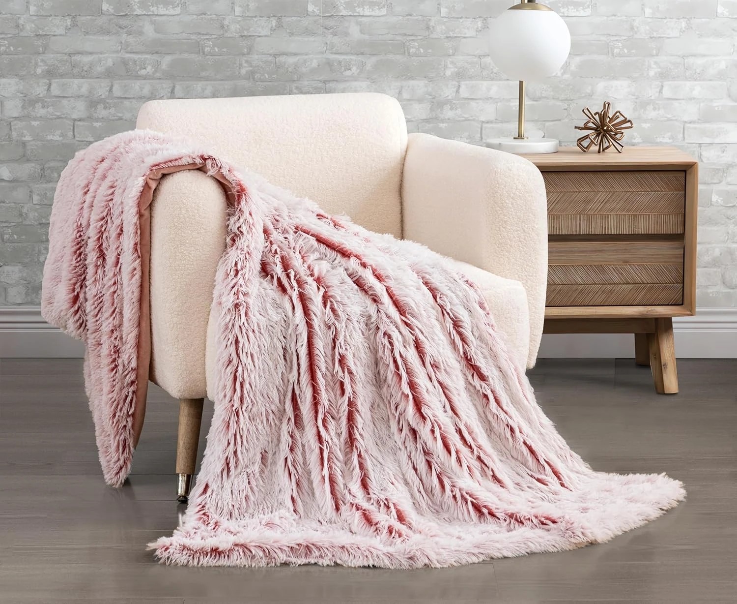 1 Gioia Casa Double-Sided Faux Fur Shaggy Throw Blanket Soft Warm Plush - Rose, 1 of 4
