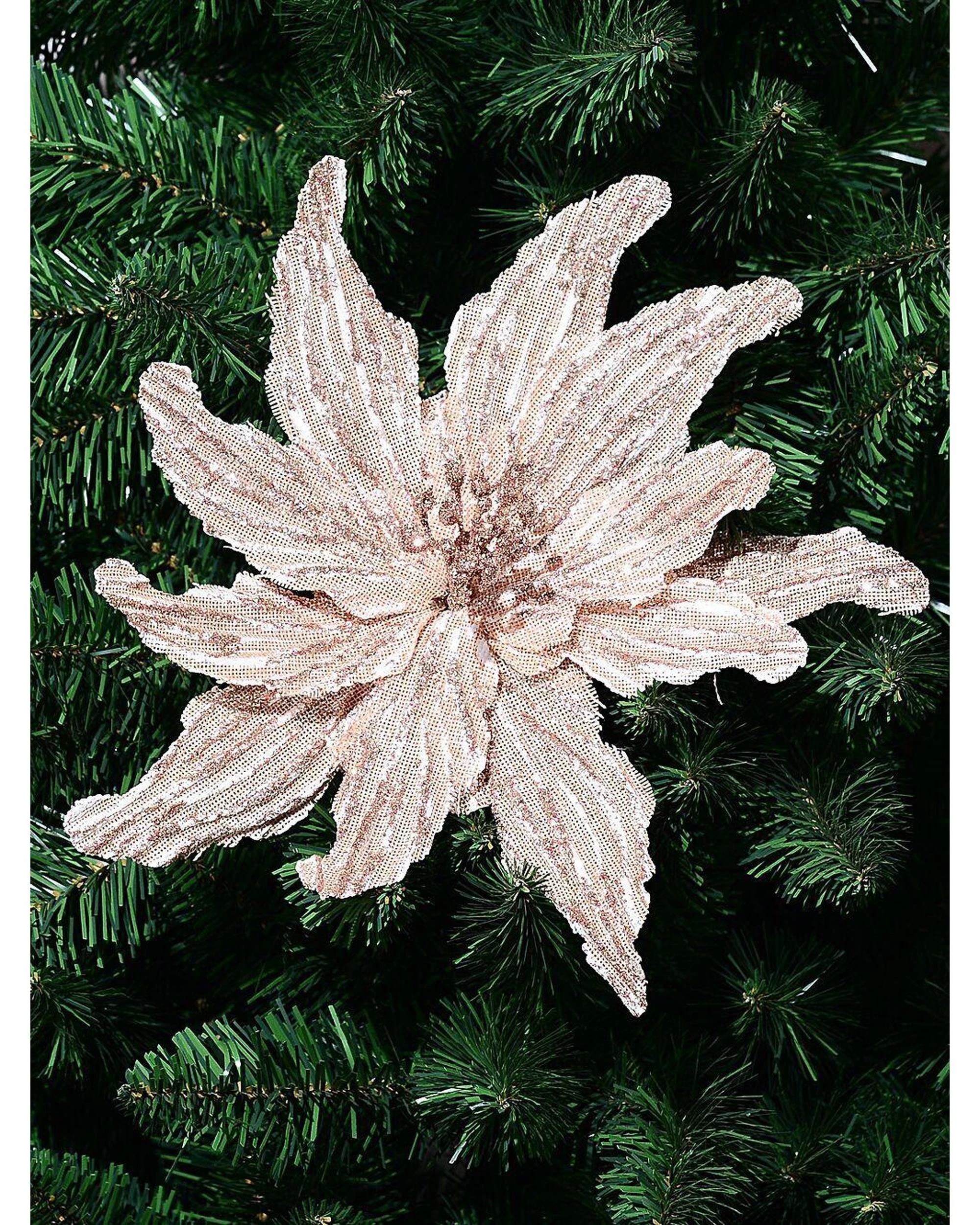Christmas Warehouse Rose Gold Textured & Glitter Mesh Poinsettia ...