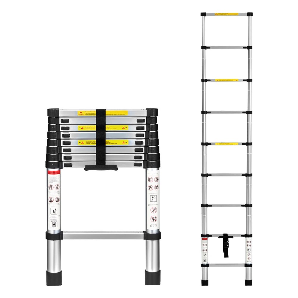1 ZUNI 2.6M Telescopic Aluminium Ladder 150kg Load Height Locking Extension Step - Multi, 1 of 3