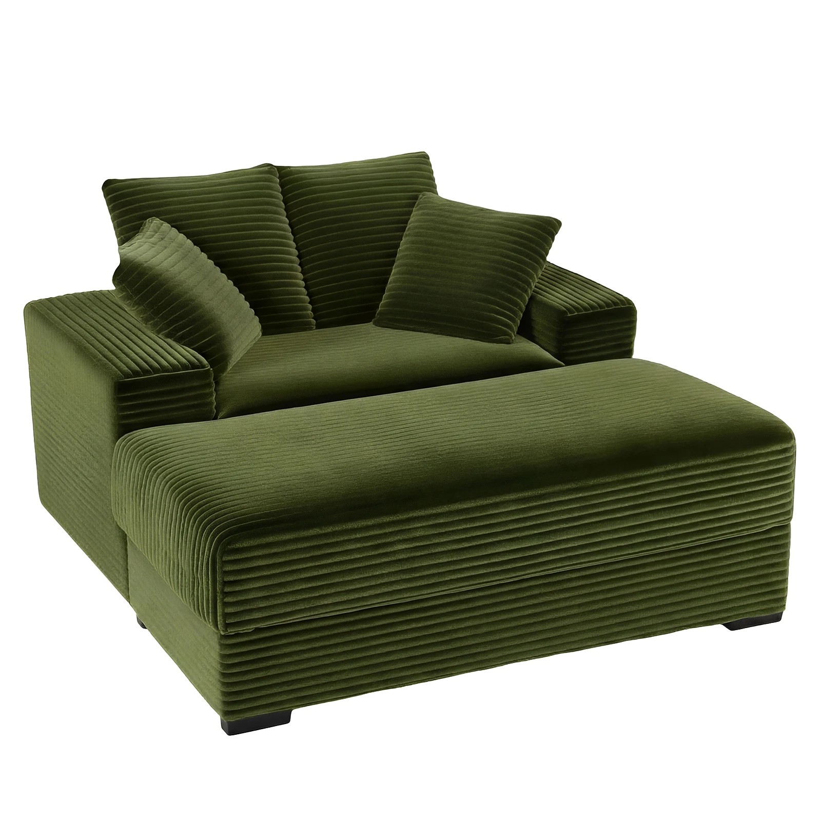 1 Advwin 146cm Chaise Lounge Chair with Storage Ottoman Fluffy Upholstered Sofa Bed - Green, 1 of 10