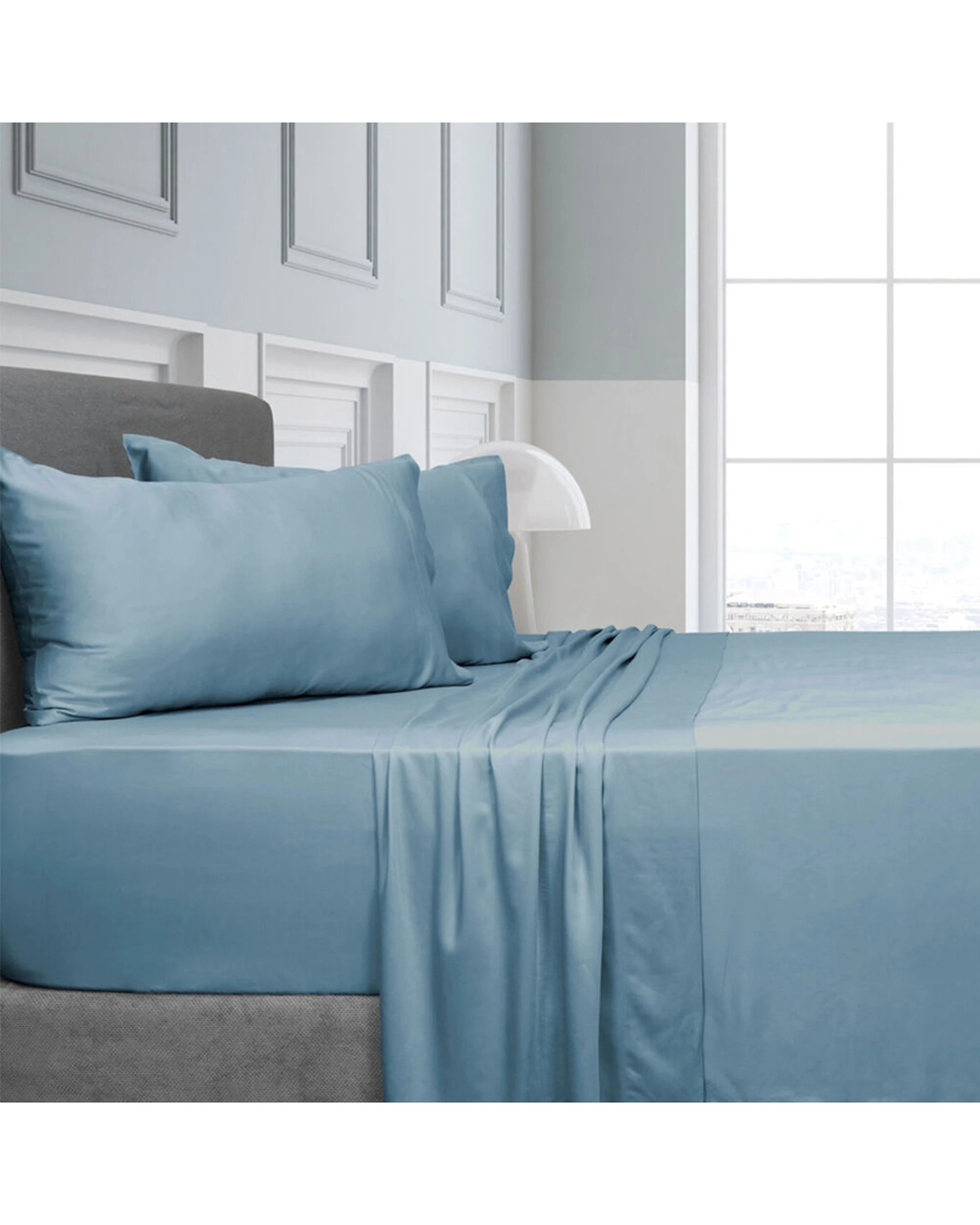 1 Elan Innovations Rayon From Bamboo Bed Set With Flat Sheet Denim - King Bed - Blue, 1 of 4