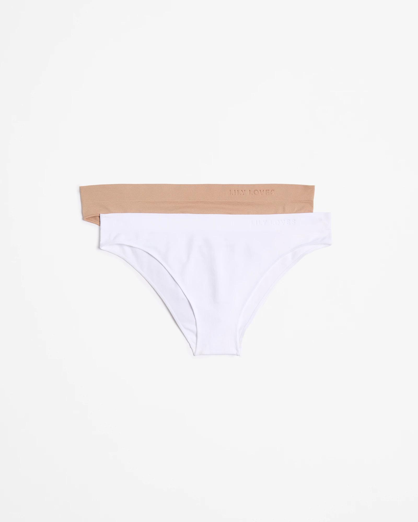 1 2 Pack Seamfree Embossed Brazilian Briefs - Lily Loves WHITE/LATTE, 1 of 4