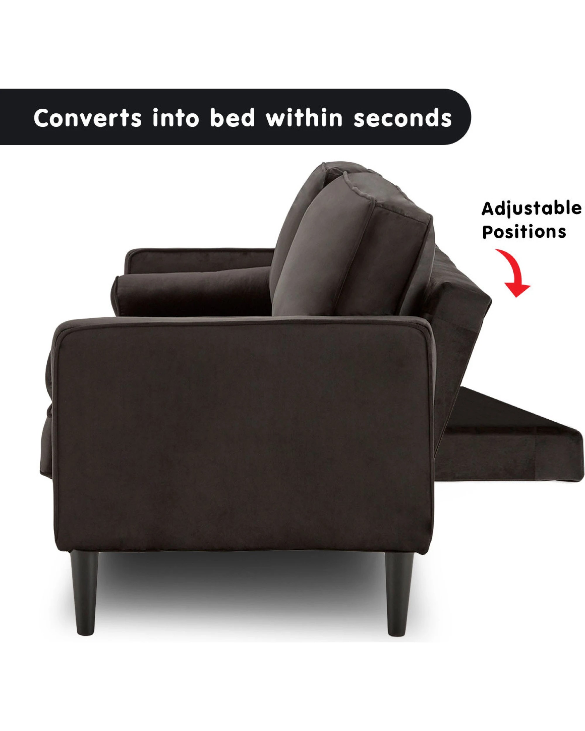 7 Sarantino Faux Velvet Sofa Bed Couch Furniture Lounge Suite - Black, 7 of 9