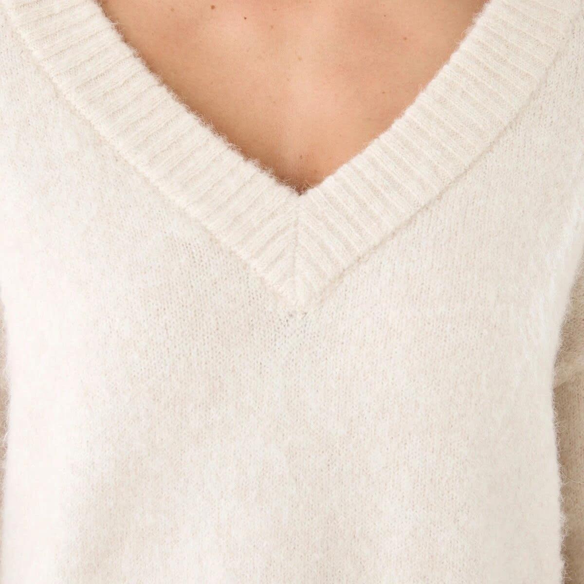 5 Fluffy V-Neck Jumper Beige Marl, 5 of 7