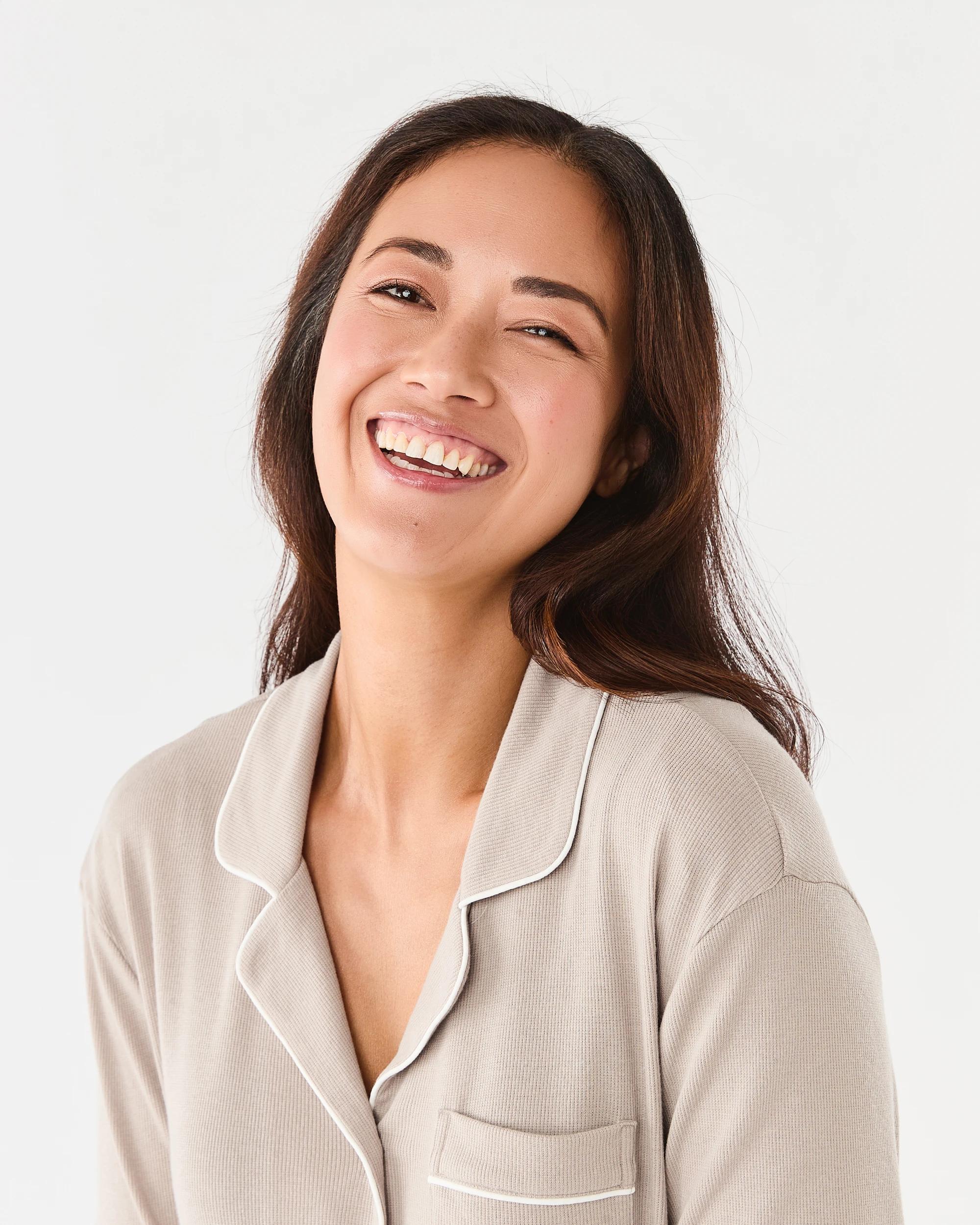 4 Long Sleeve Top and Pants Comfort Rib Pyjama Set Grey Taupe, 4 of 7