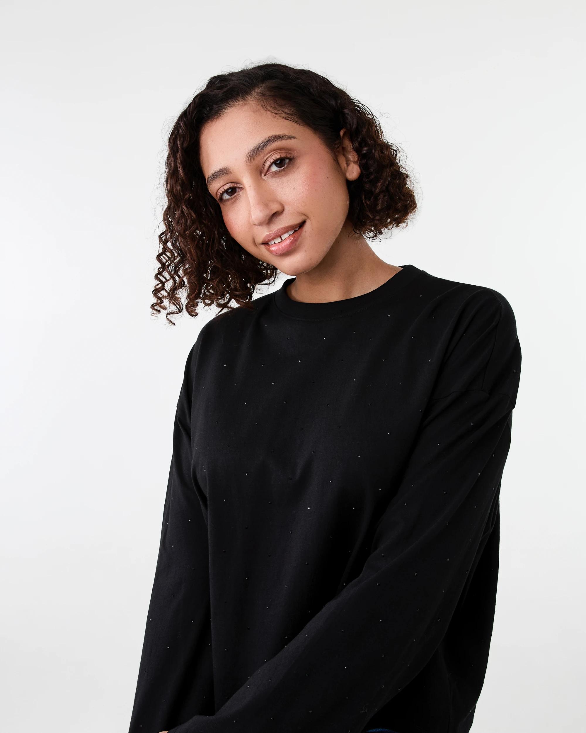 4 Long Sleeve Embellished T-shirt Black, 4 of 7