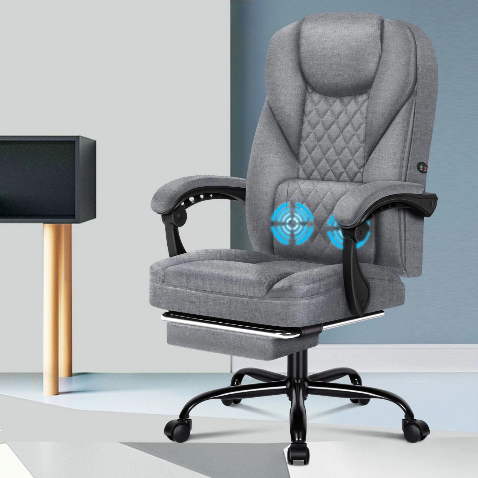 10 Alfordson Massage Office Chair Executive Fabric Seat Gaming Recliner Computer - Grey, 10 of 10