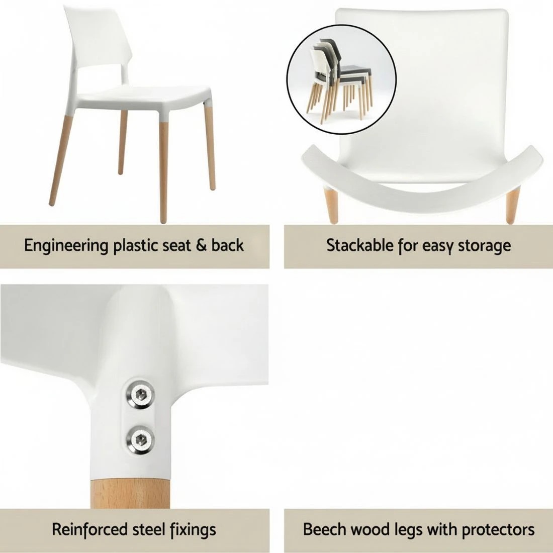 5 1 Artiss Dining Table and 4 Chairs Set  Wood - White, 5 of 5