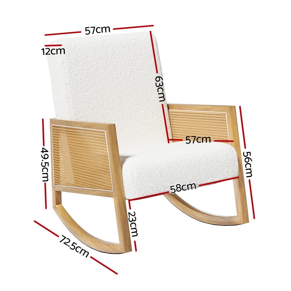 2 Artiss Armchair Rocking Chair Boucle Rattan - White, 2 of 6