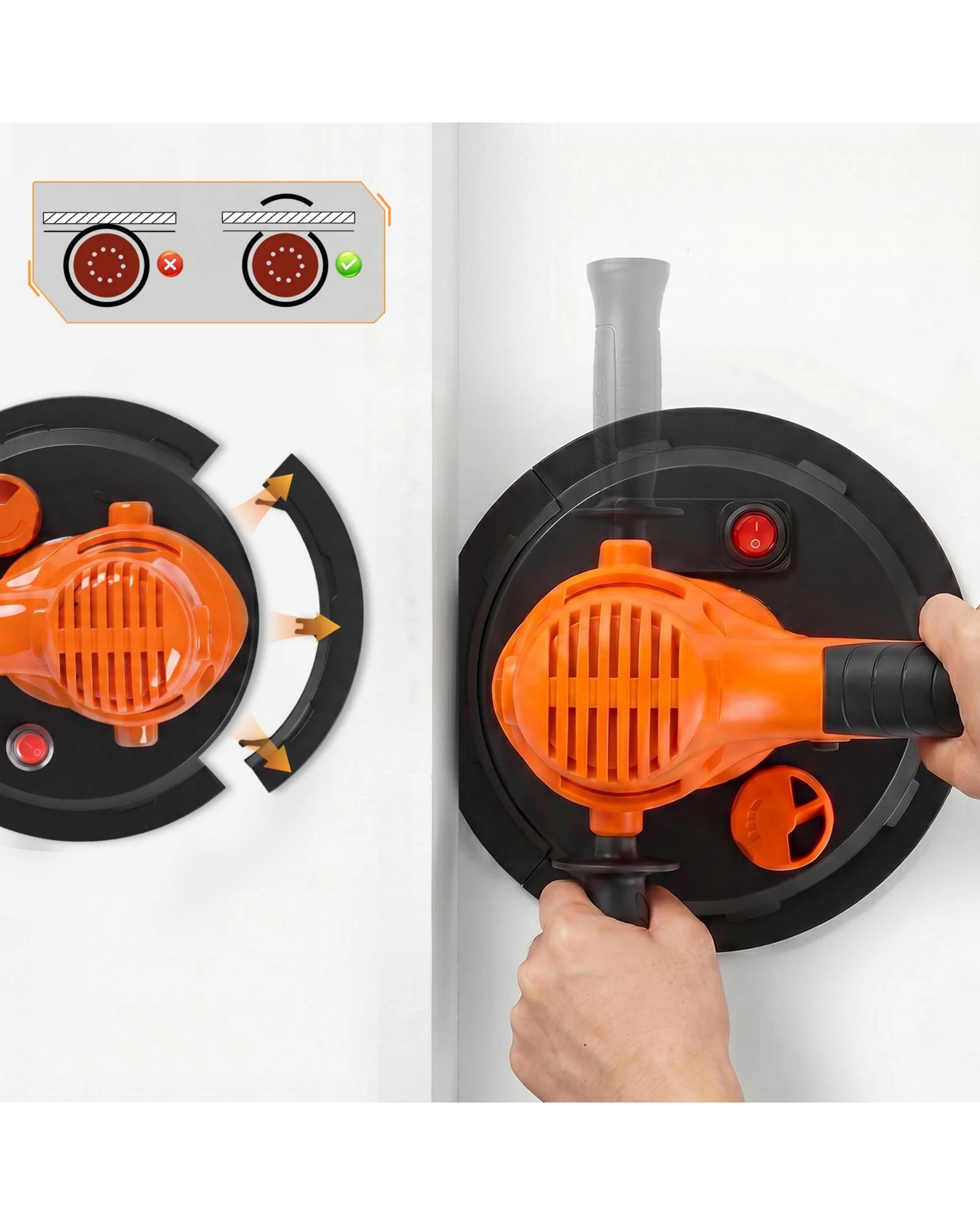 5 Advwin Handheld Drywall Sander 950W 1200-2500RPM
 12 Sanding Discs 5 Level Speed - Orange, 5 of 9