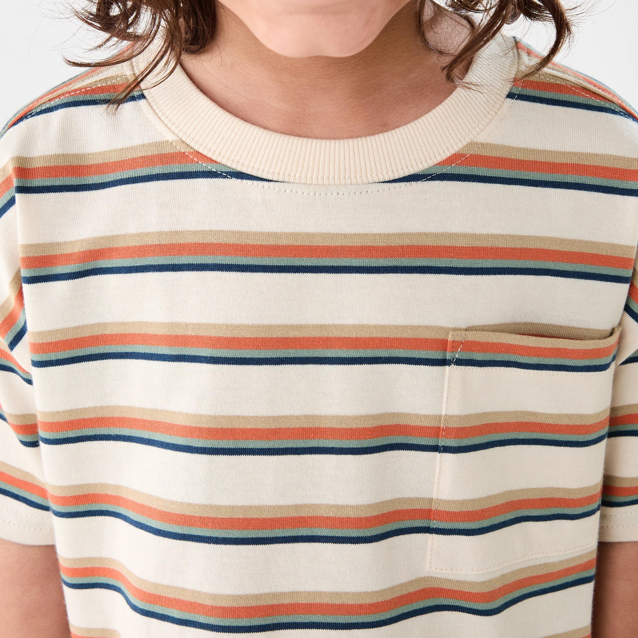 4 Short Sleeve Oversized Stripe T-shirt 4 COLOUR STRIPE BEIGE, 4 of 7