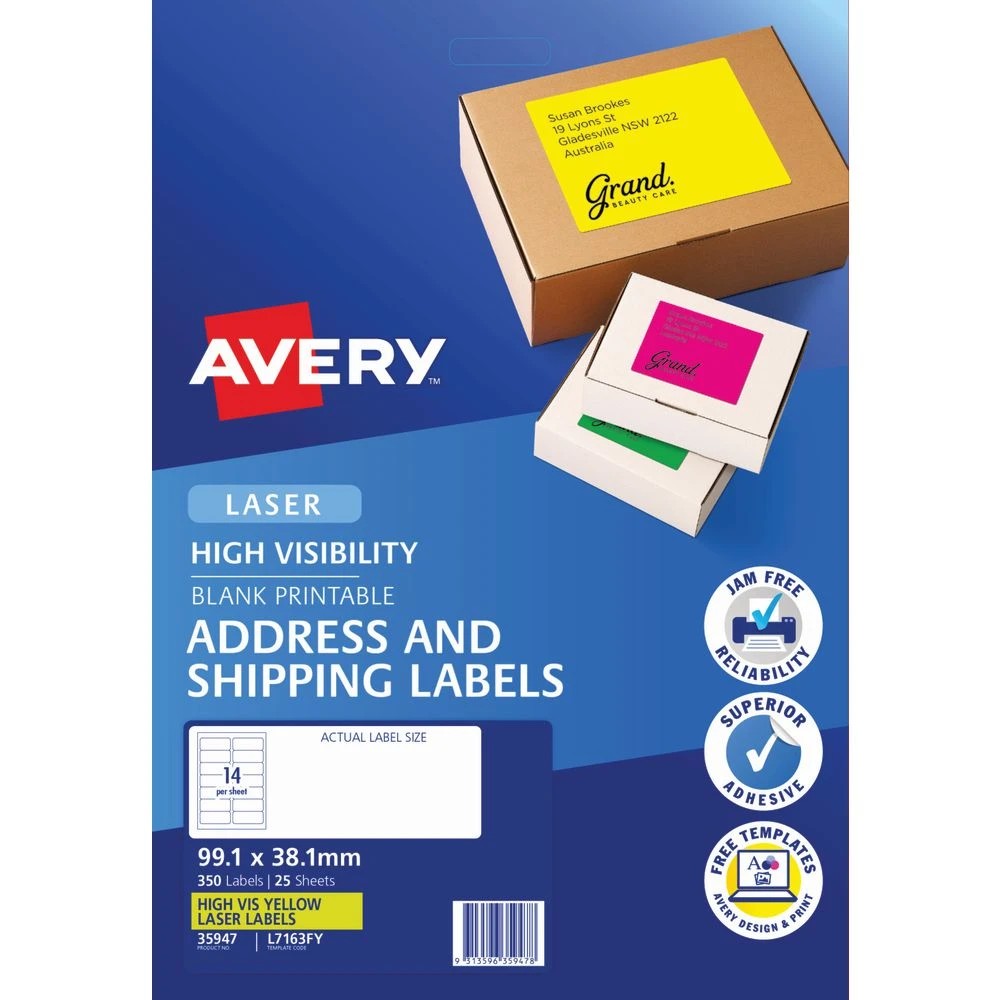 2 Avery 14UP Laser Signalling Labels Fluoro Yellow 25 Sheets, 2 of 3