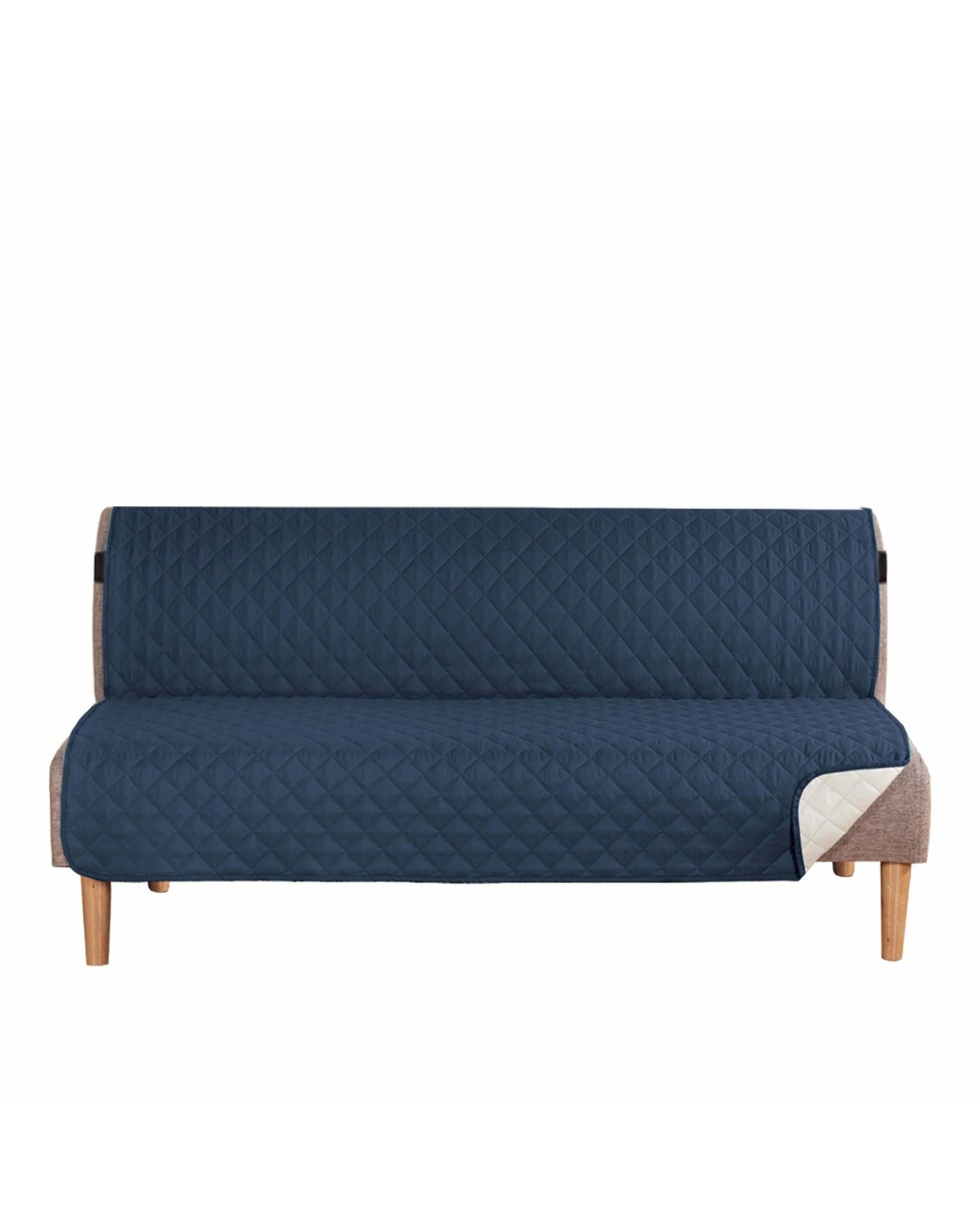 1 Smarcute 3 Seater Quilted Armless Futon Sofa Bed Cover Couch Cushion Cover - Blue, 1 of 5