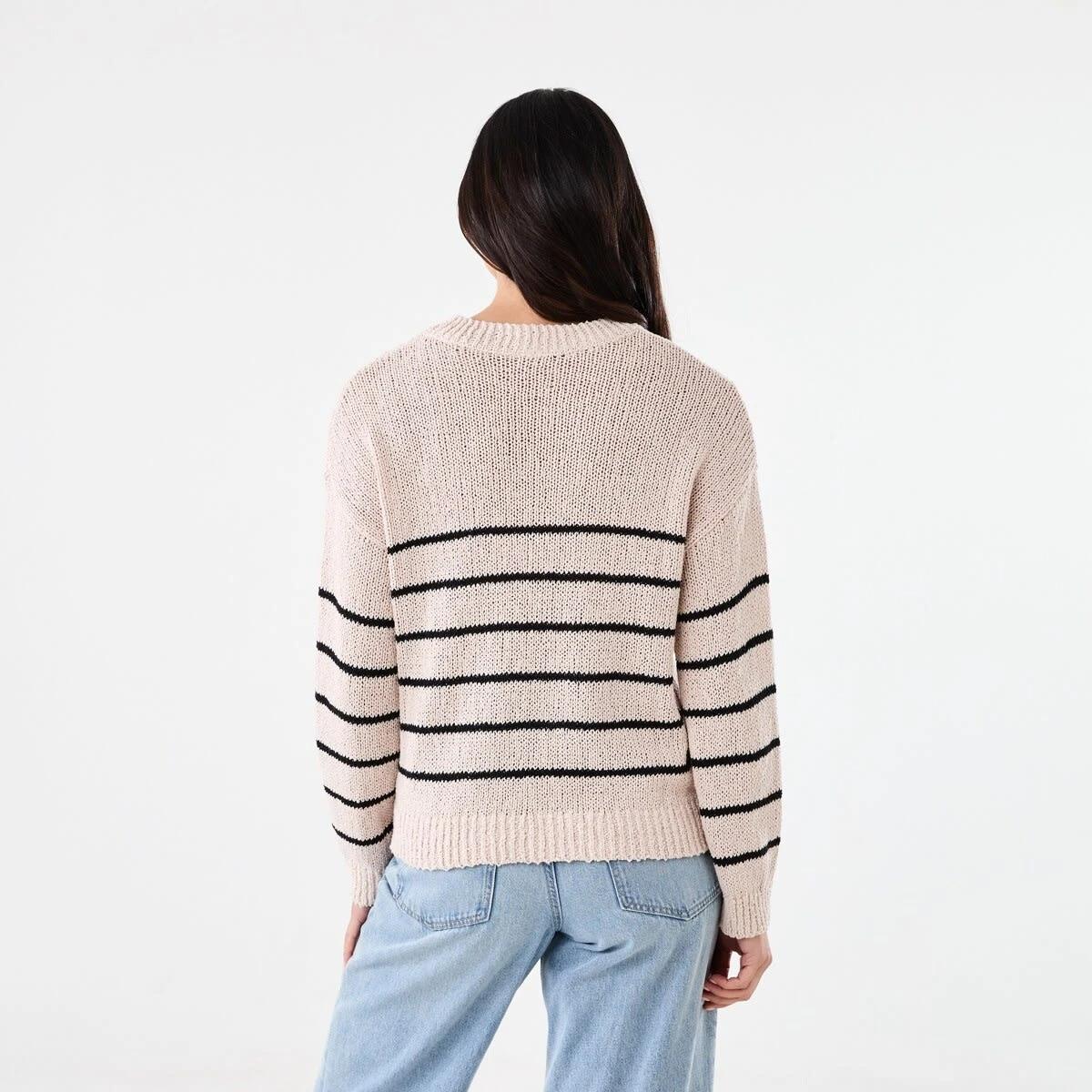 3 Cotton Slub Crew Jumper Bge Bk Stp, 3 of 5