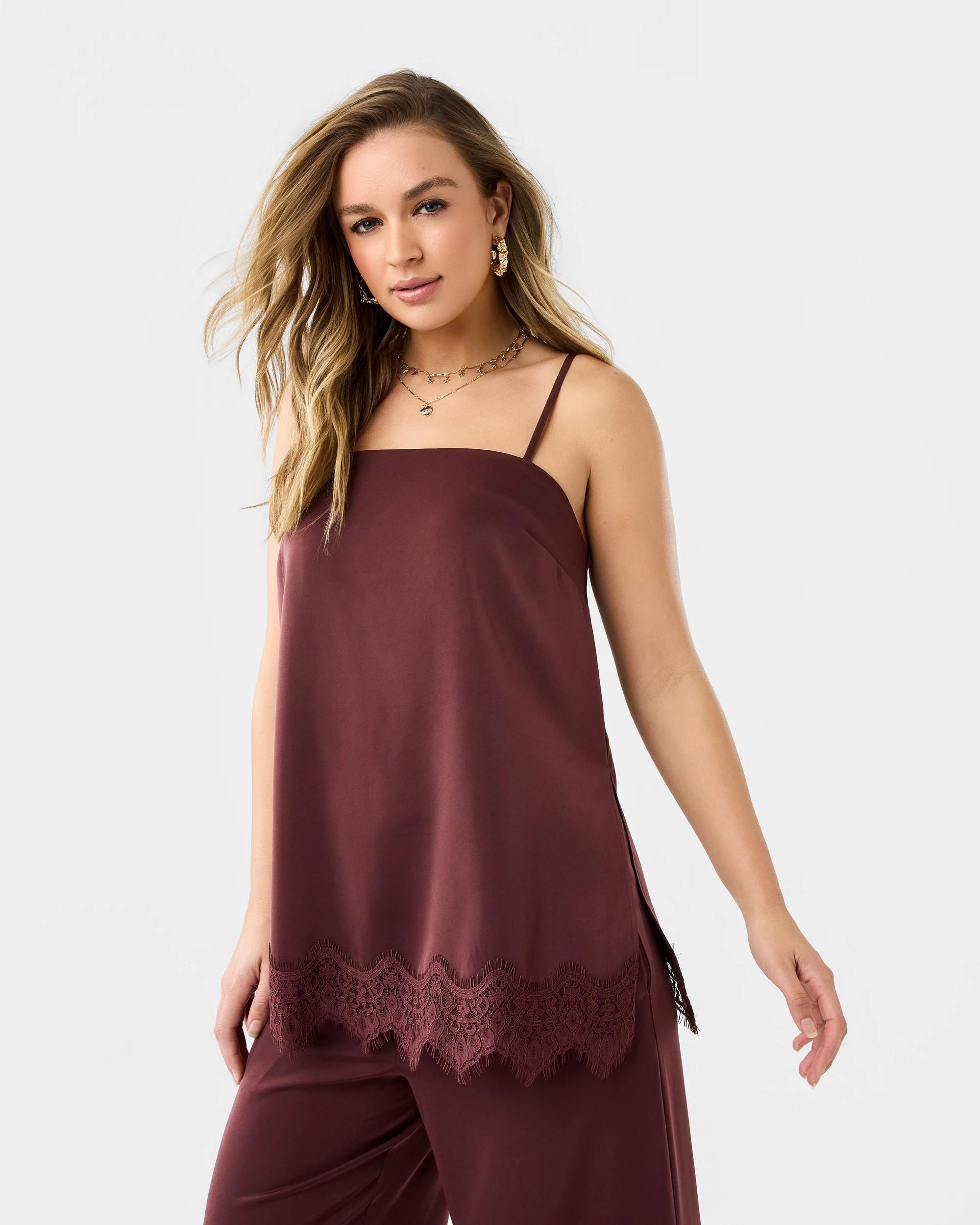 1 Sleeveless Satin Longline Cami Top Cherry, 1 of 8