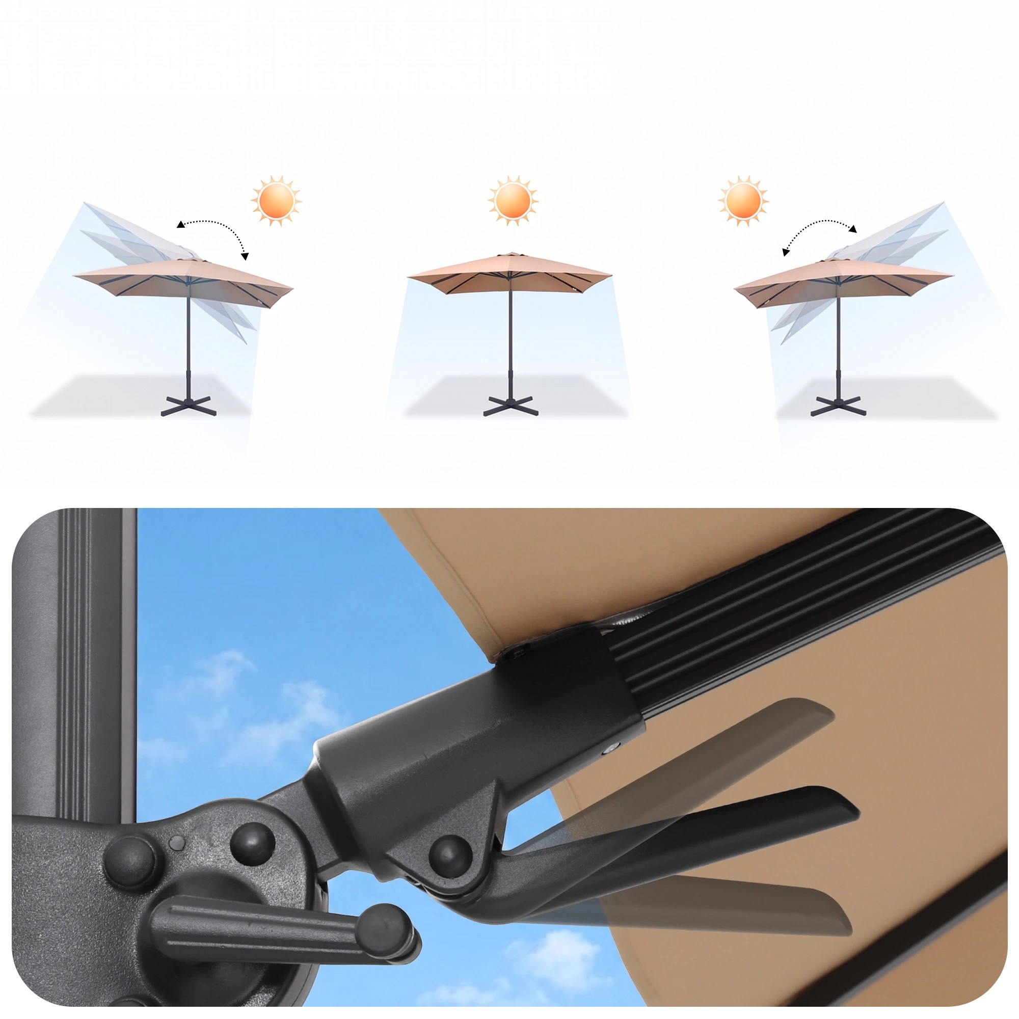 4 Instahut Outdoor Umbrella 3m Left-right Tilting Cantilever Patio Parasol - Beige, 4 of 8