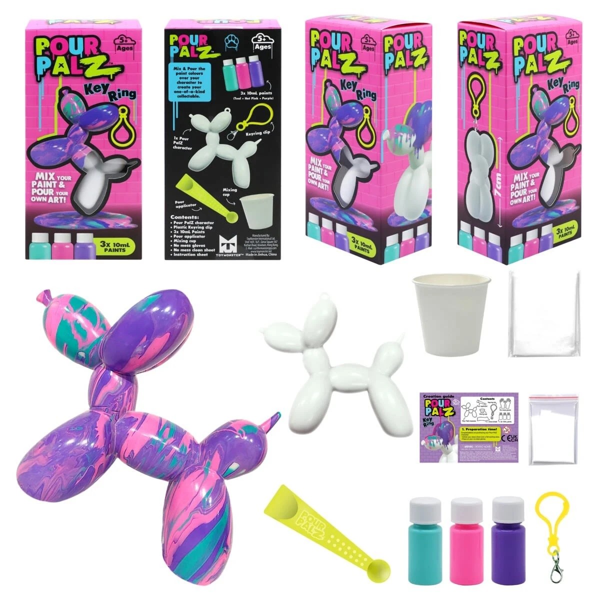 5 Pour Palz Mini Balloon Dog Keyring - Assorted, 5 of 7