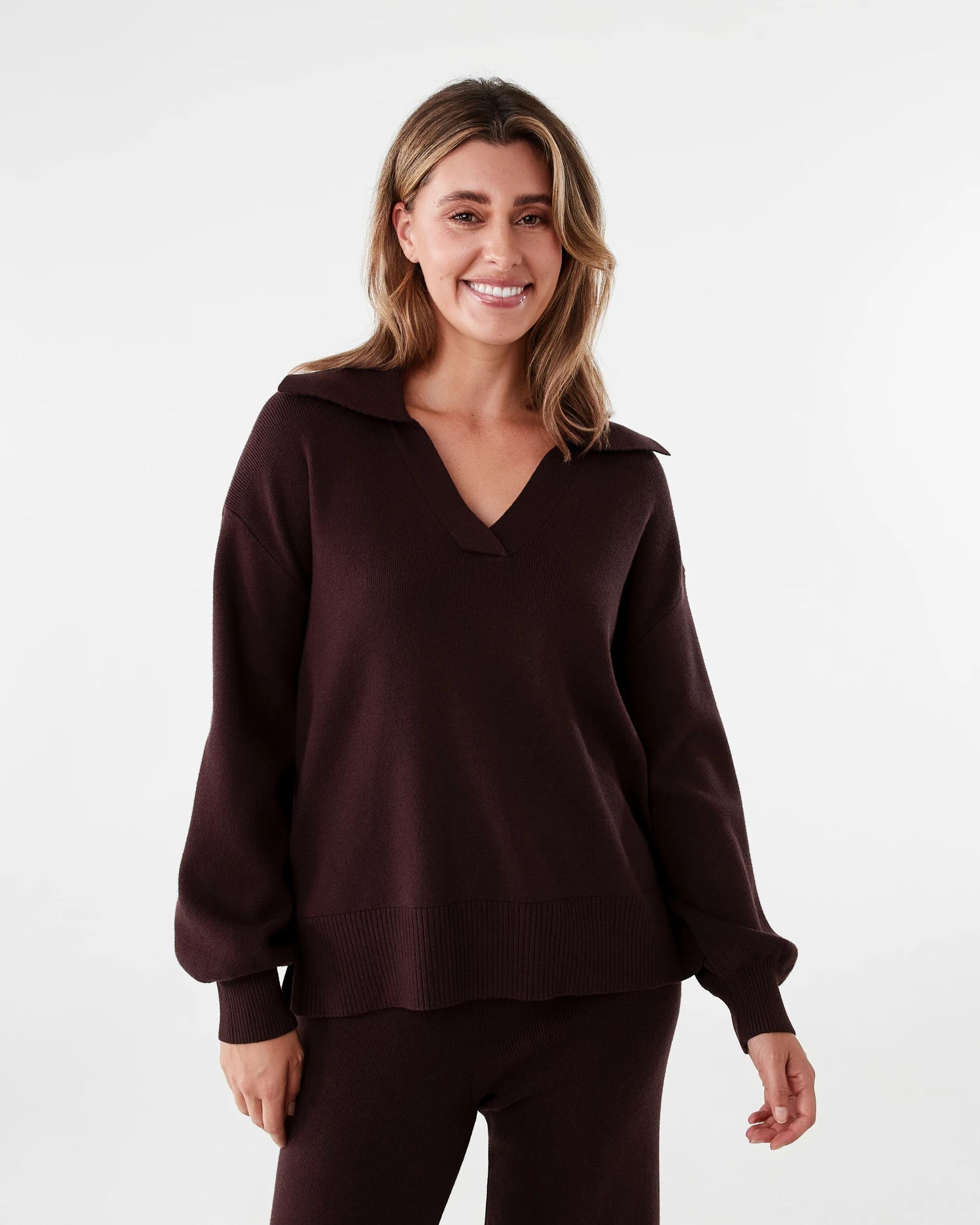 1 Compact Polo Jumper Choc Plum, 1 of 8
