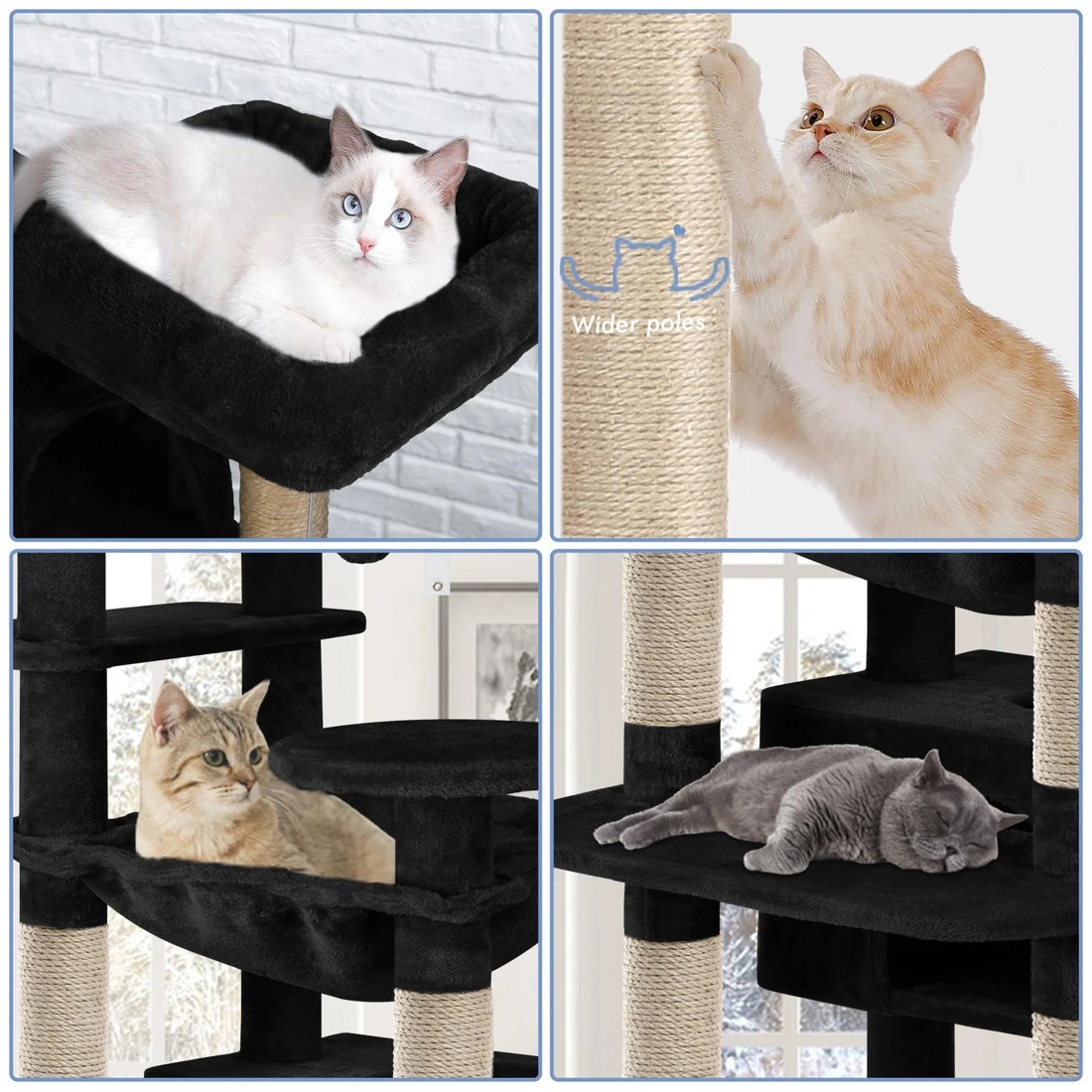 4 Beastie Cat Tree Tower Scratching Post Scratcher Condo House Furniture 184cm - Black, 4 of 5