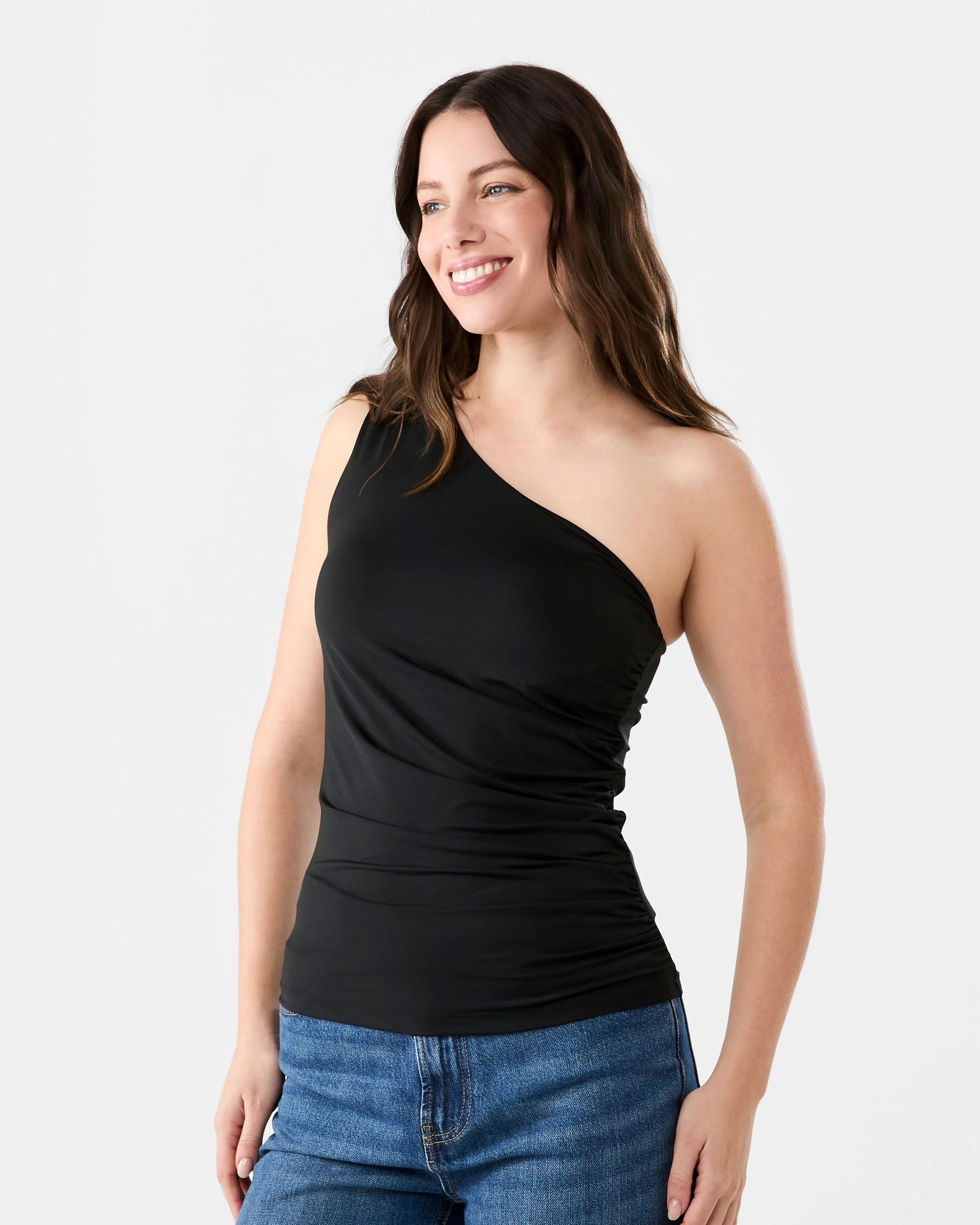 2 Sleeveless One Shoulder Shelf Top Black, 2 of 5
