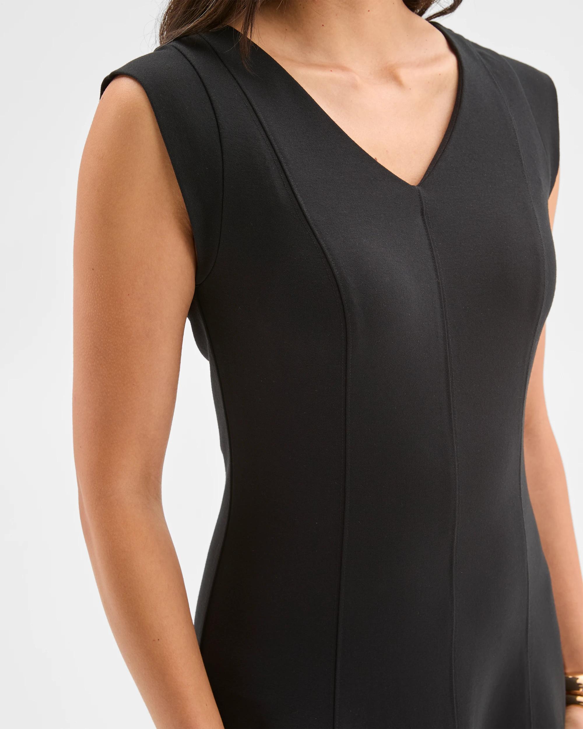 6 Preview Ponte Sleeveless Seamed A-Line Midi Dress BLACK, 6 of 7