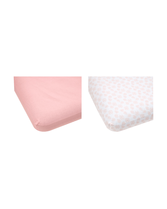 2 Pack Cotton Fitted Cot Sheets - Pink and Scribble Daisy